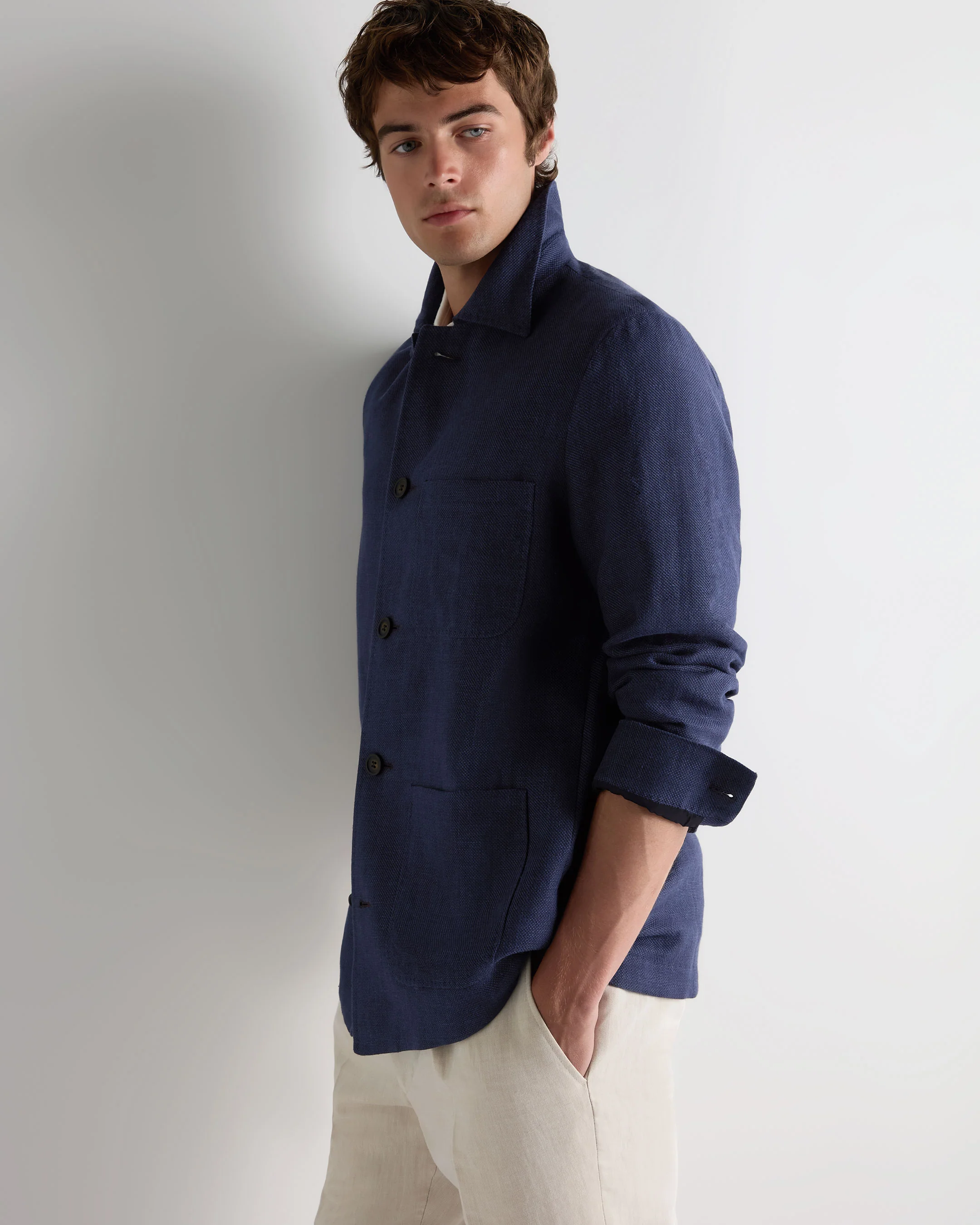 Men's Scala Linen Blend Overshirt Navy Blue - Image 5