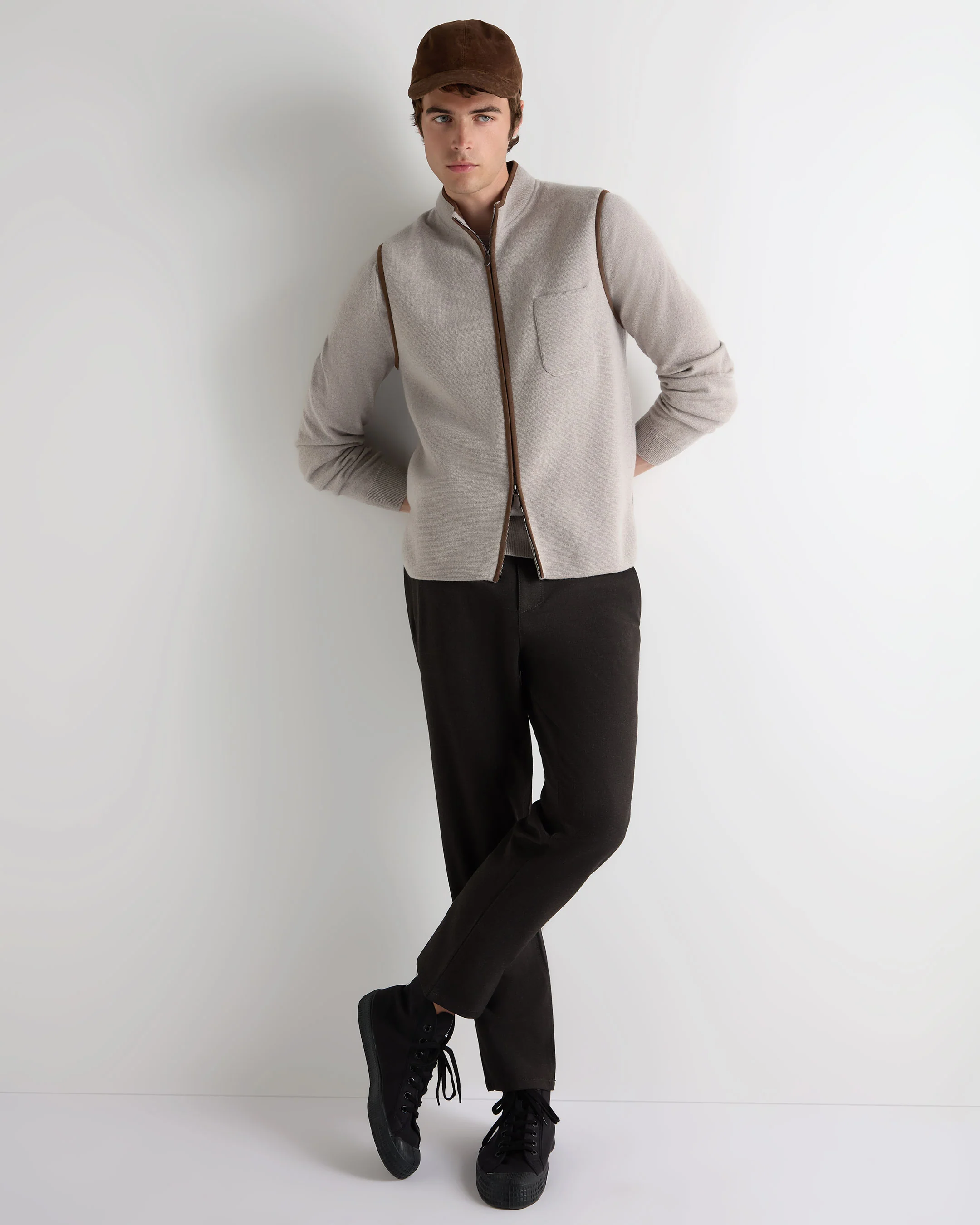 Men's Shaftesbury Cashmere Gilet Oat Grey - Image 3
