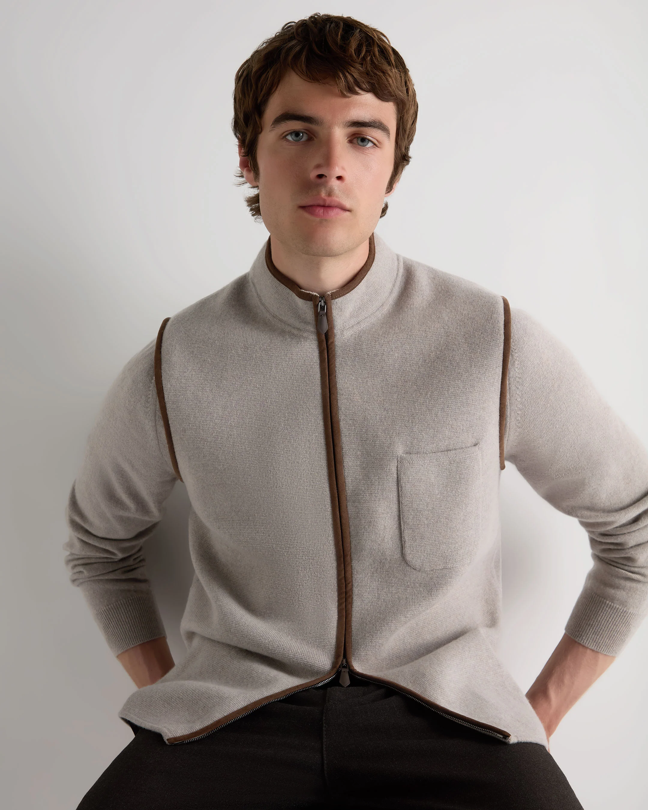 Men's Shaftesbury Cashmere Gilet Oat Grey - Image 6