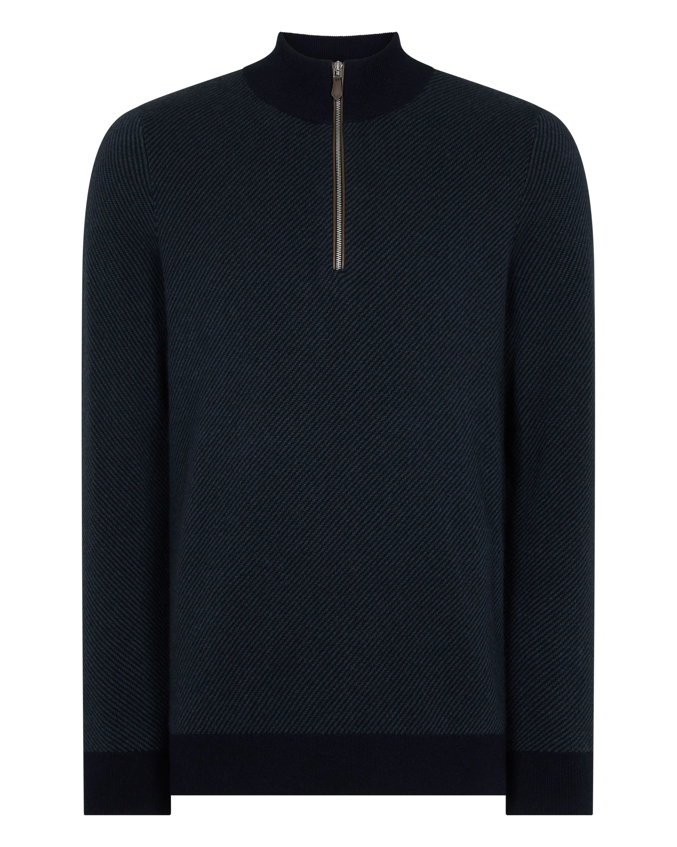 Men's Temple Jacquard Half Zip Cashmere Jumper Navy Blue - Image 2