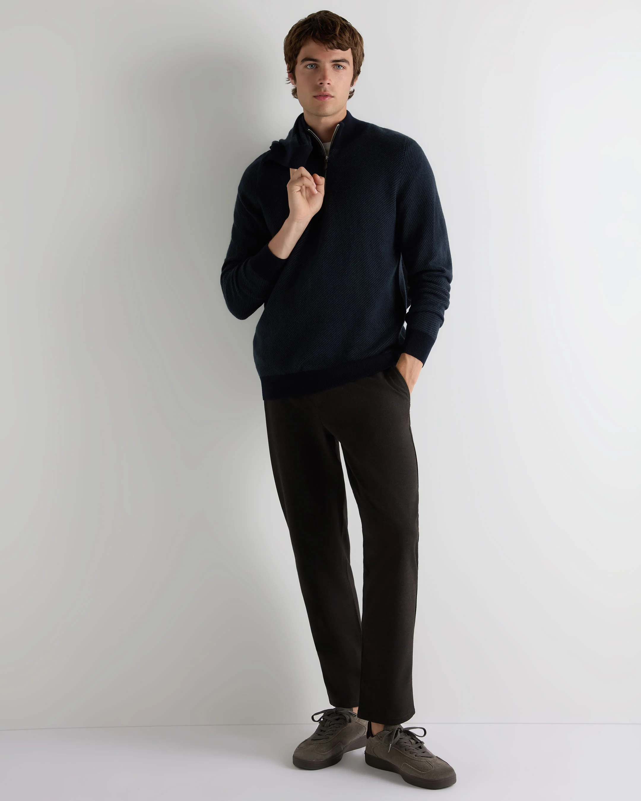 Men's Temple Jacquard Half Zip Cashmere Jumper Navy Blue - Image 3
