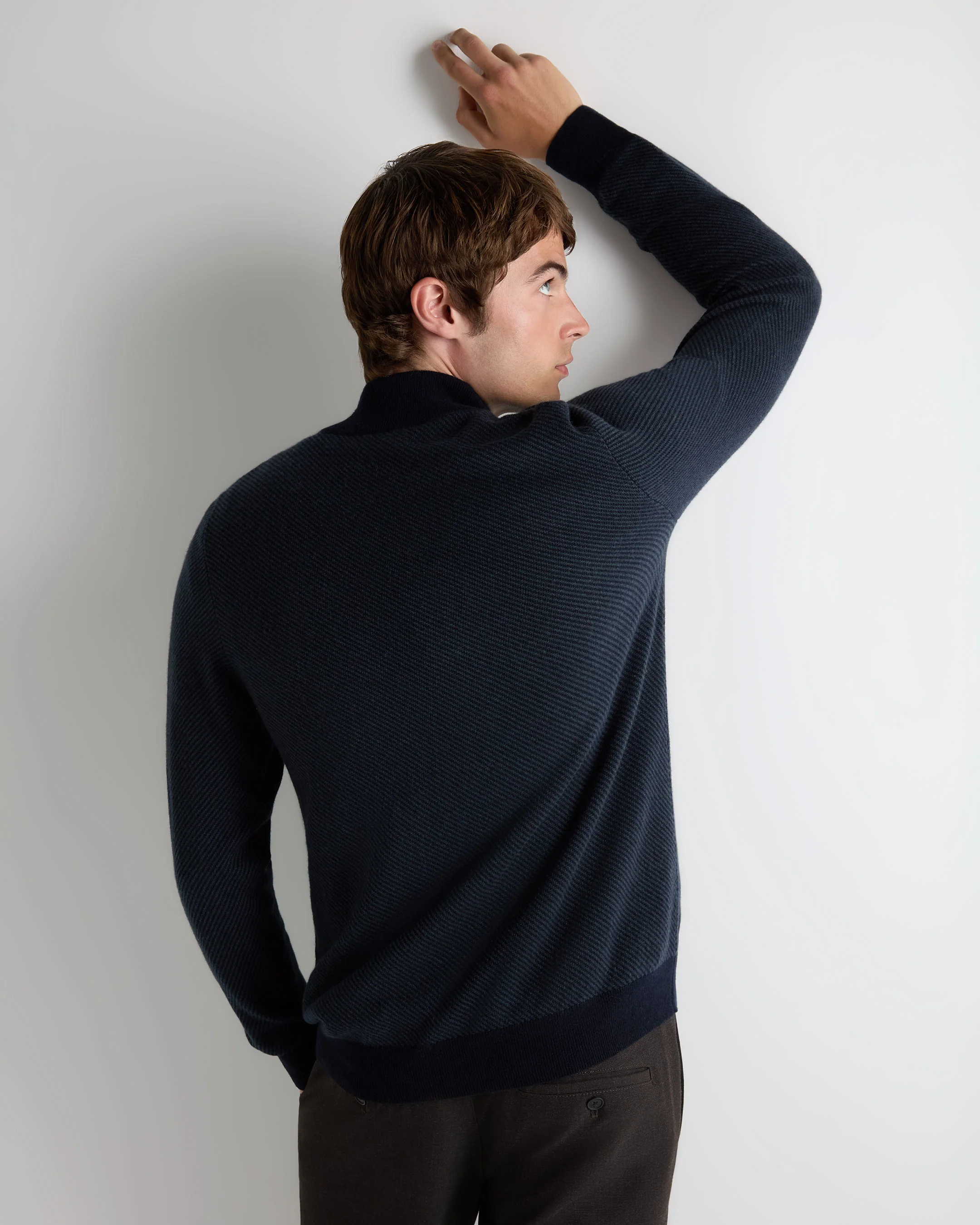 Men's Temple Jacquard Half Zip Cashmere Jumper Navy Blue - Image 4