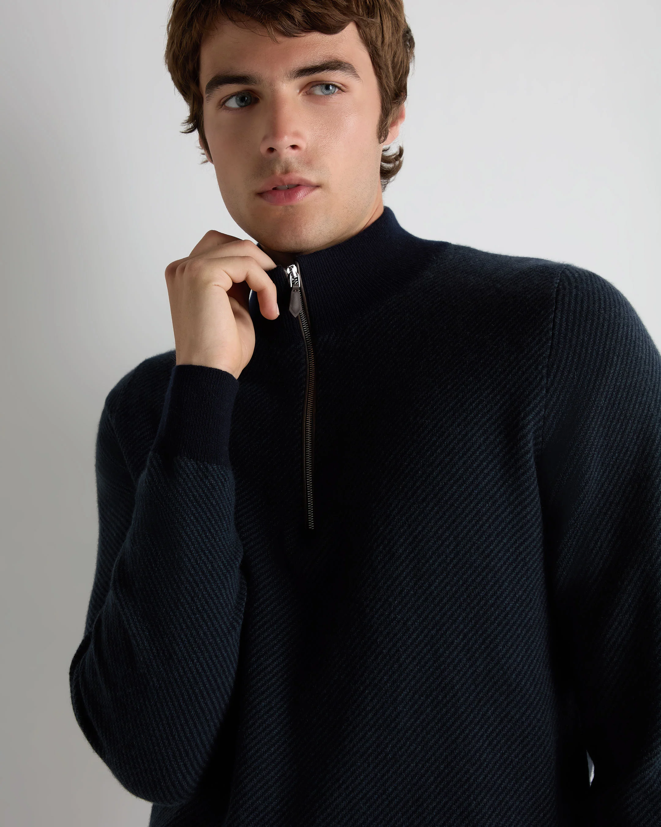 Men's Temple Jacquard Half Zip Cashmere Jumper Navy Blue - Image 5