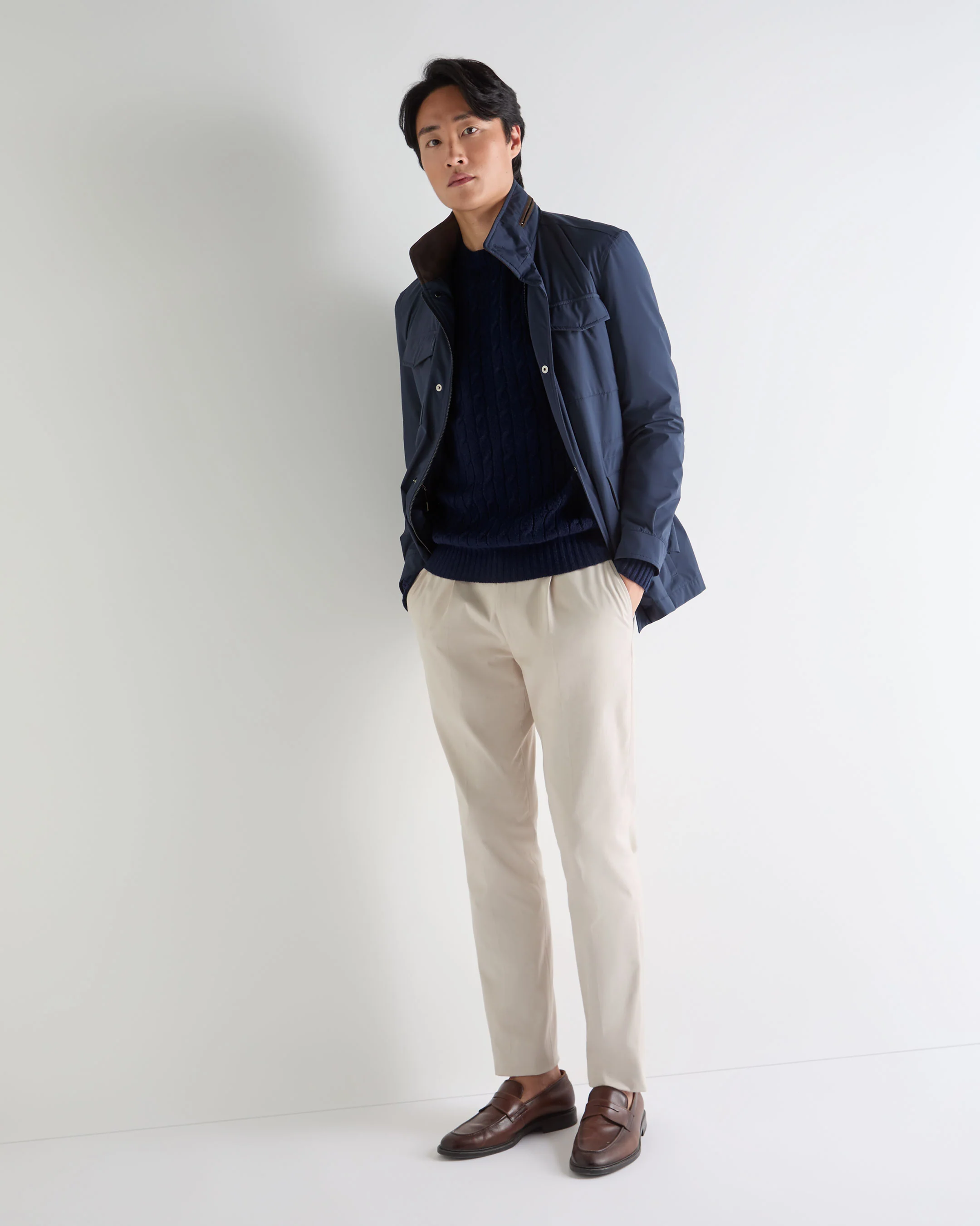 Men's Thames Cable Round Neck Cashmere Jumper Deep French Blue - Image 3