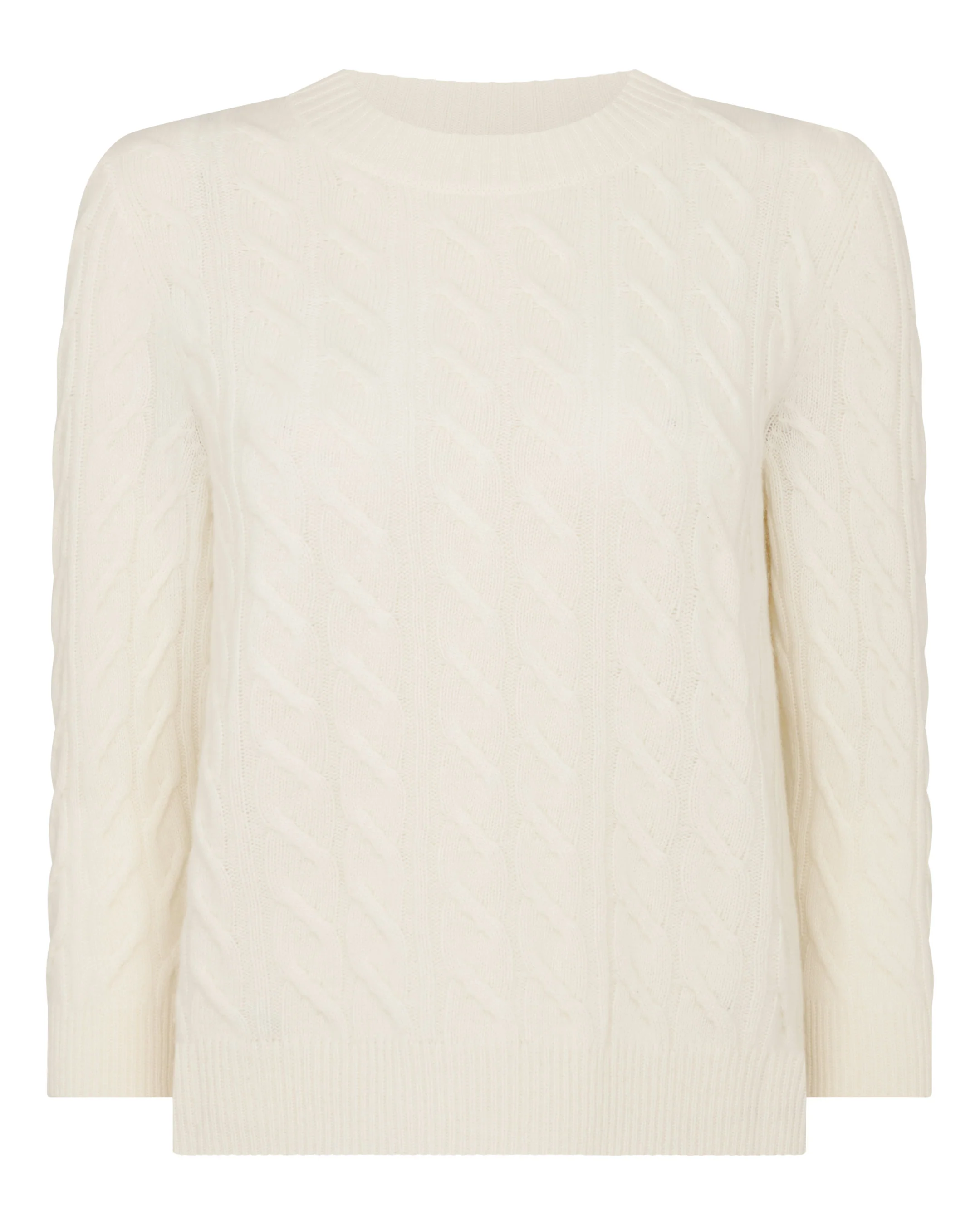Women's Emilia Cable Round Neck Cashmere Jumper New Ivory White - Image 2