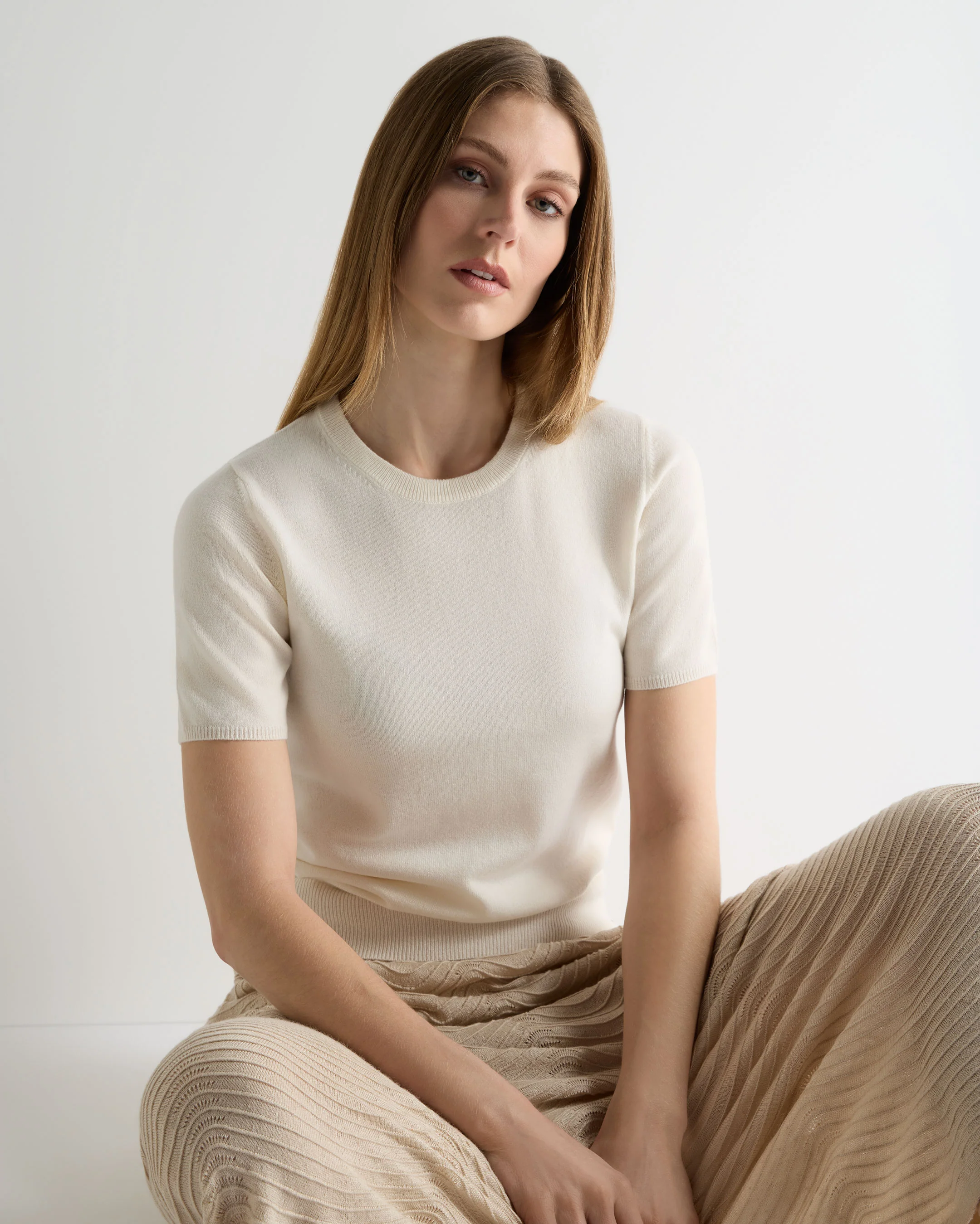 Women's Milly Classic Cashmere T-Shirt New Ivory White