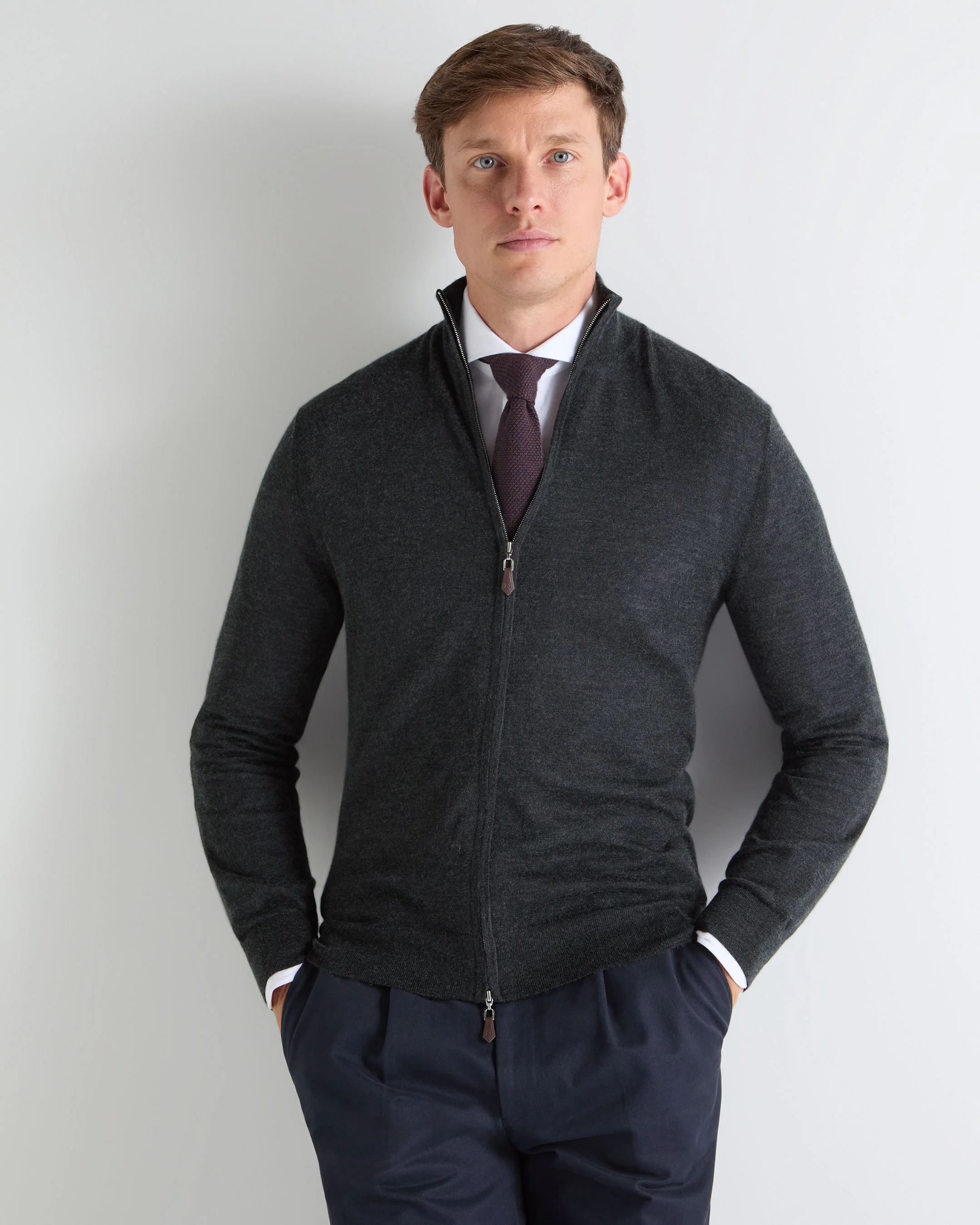 TUCCI SUPERFINE FULL ZIP Dark Charcoal Grey