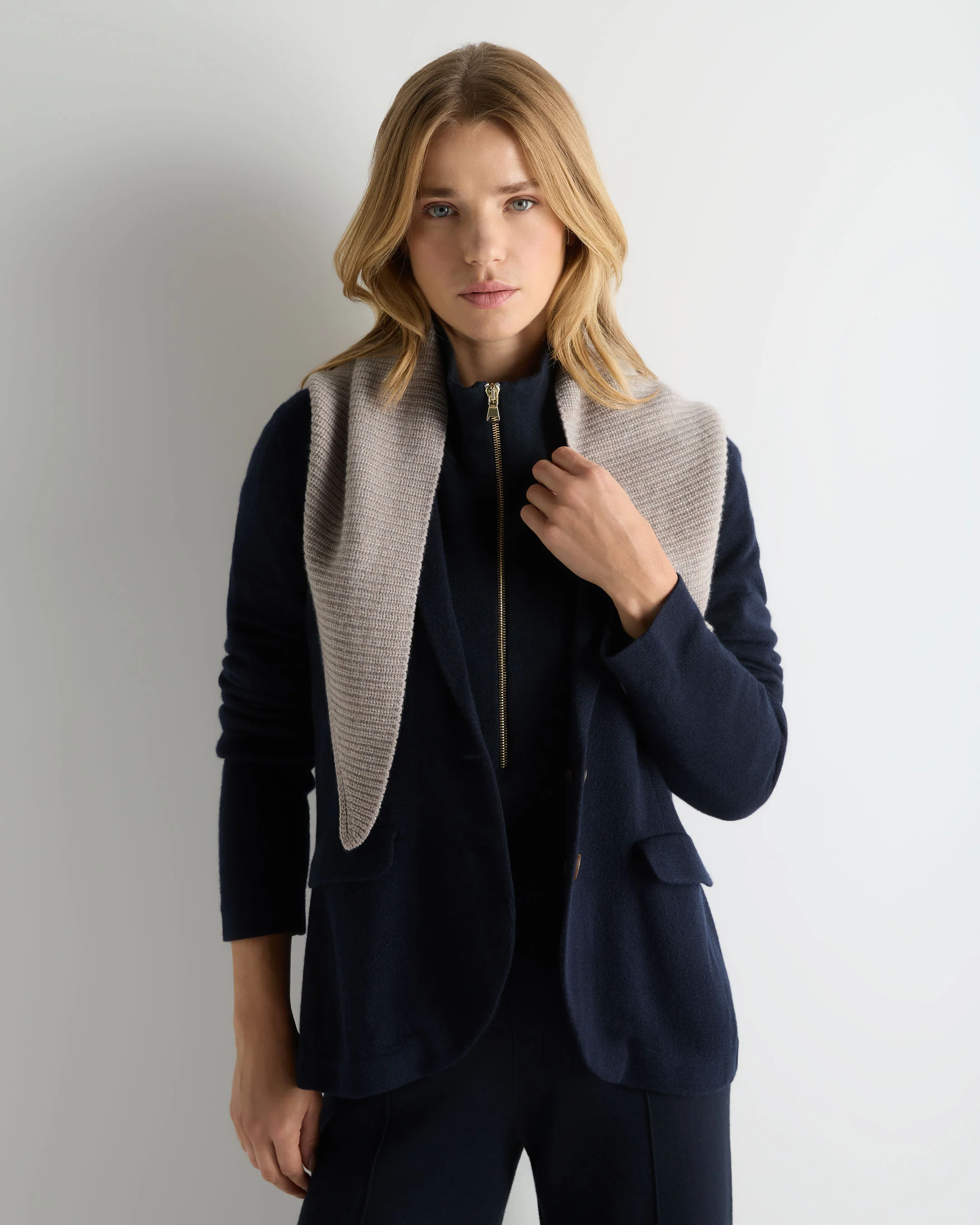 Unisex Ribbed Triangle Cashmere Scarf Oat Grey - Image 5