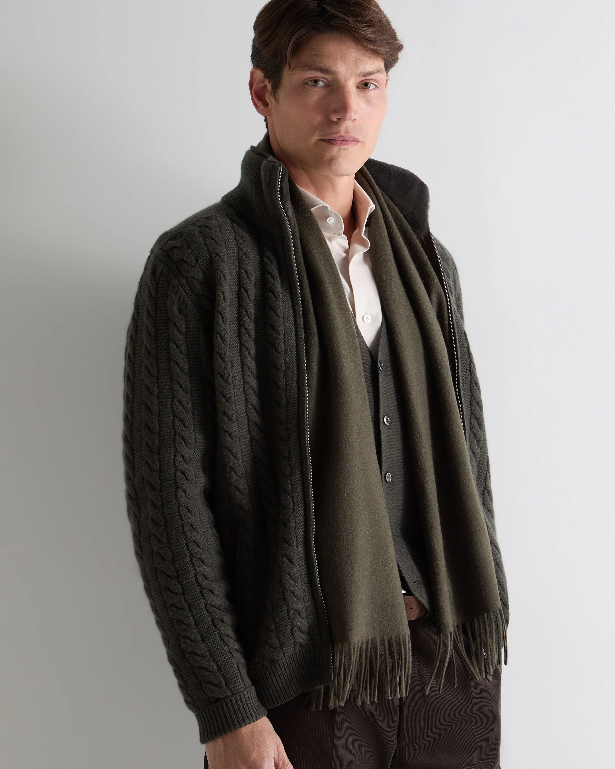 Unisex Woven Cashmere Scarf Arabica Khaki Green - Image 2