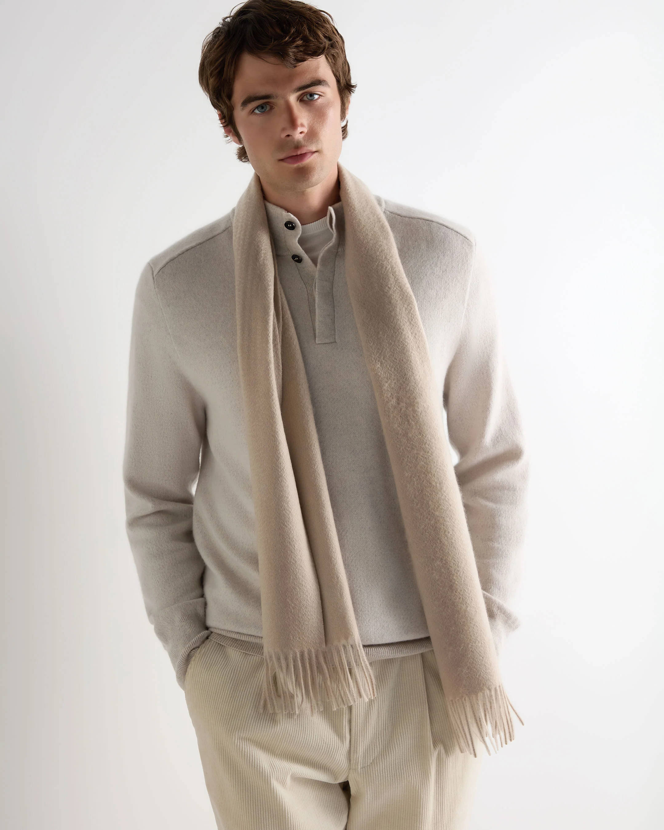 Unisex Woven Cashmere Scarf Cashew Brown - Image 2