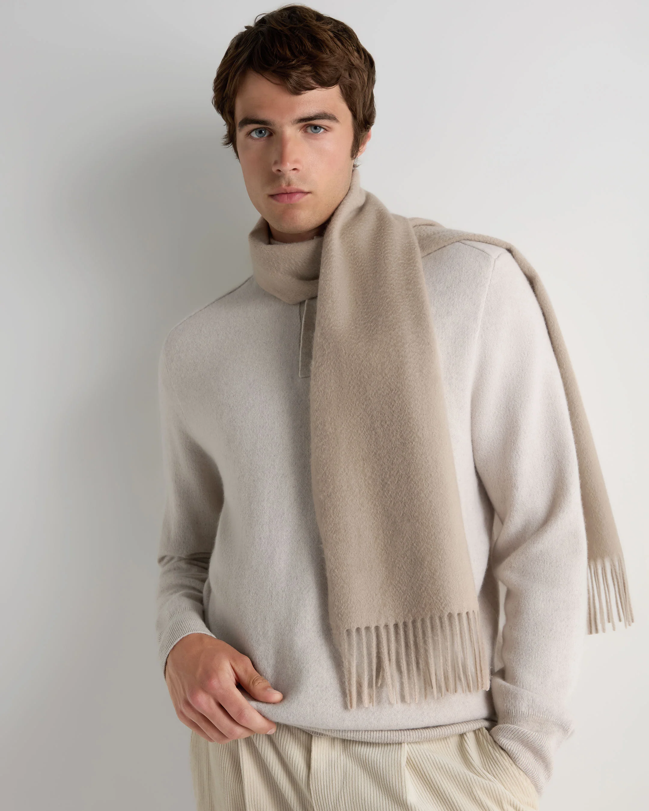 Unisex Woven Cashmere Scarf Cashew Brown - Image 4