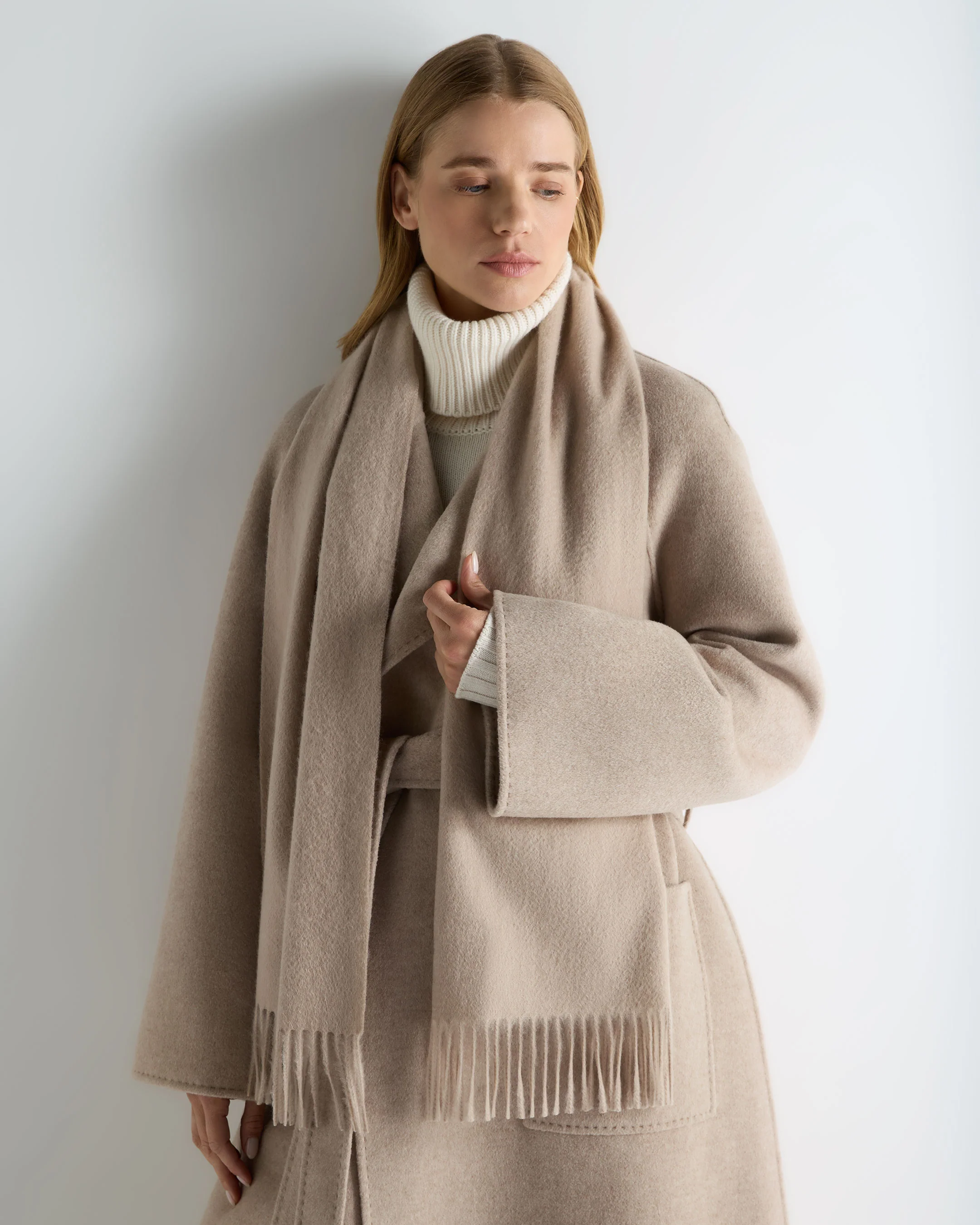 Unisex Woven Cashmere Scarf Cashew Brown - Image 5