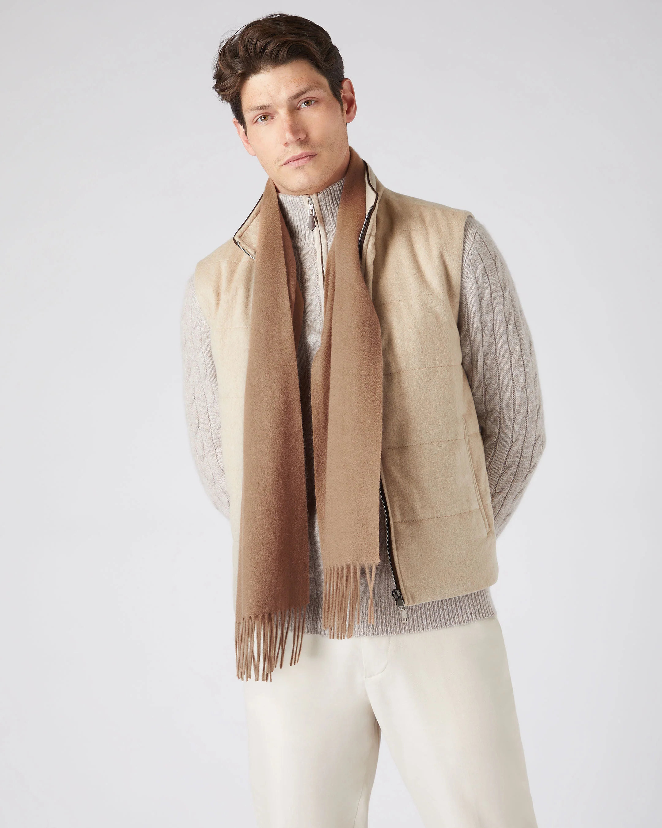Unisex Woven Cashmere Scarf Dark Tan Brown - Image 2