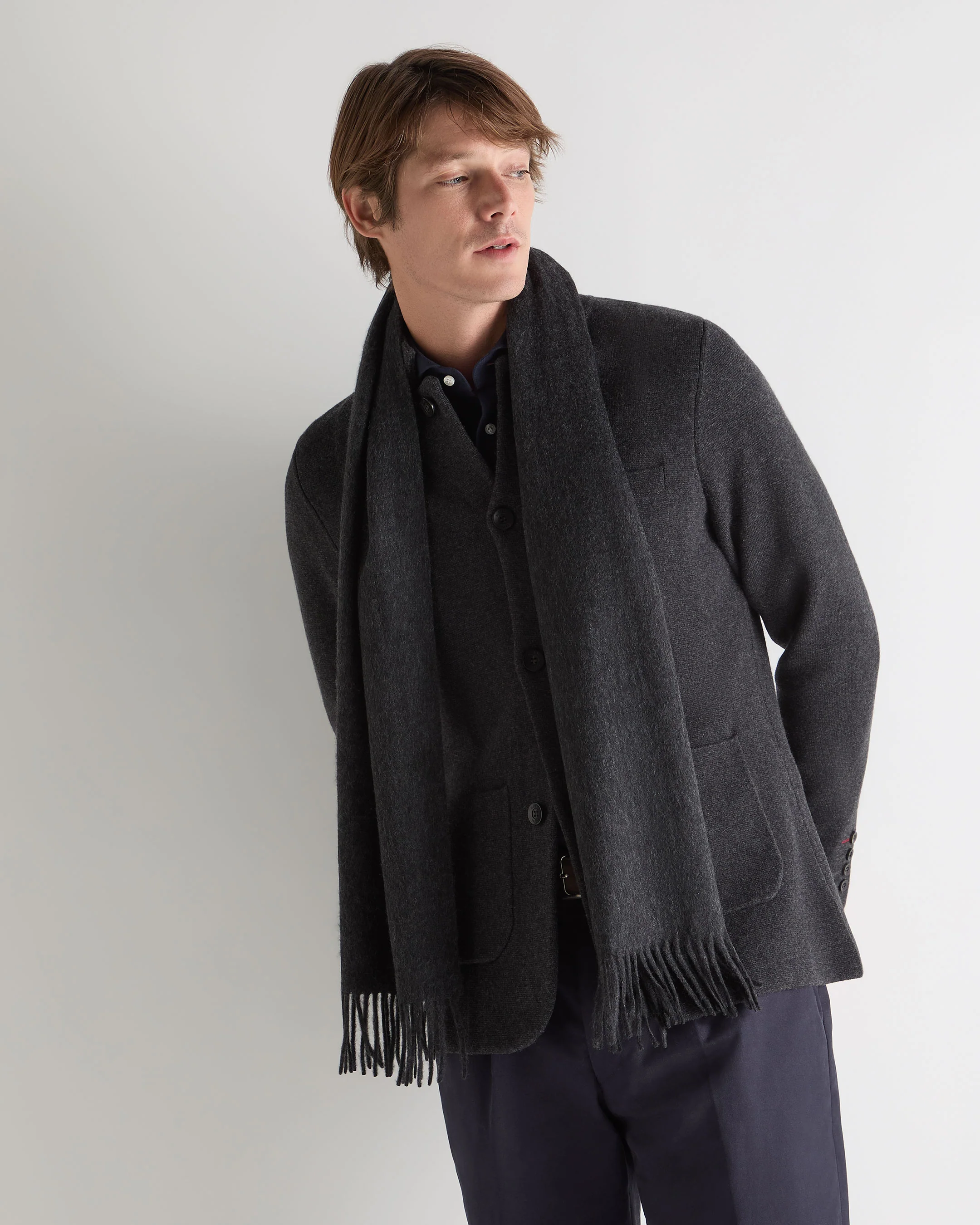 Unisex Woven Cashmere Scarf Deep Charcoal Grey - Image 3