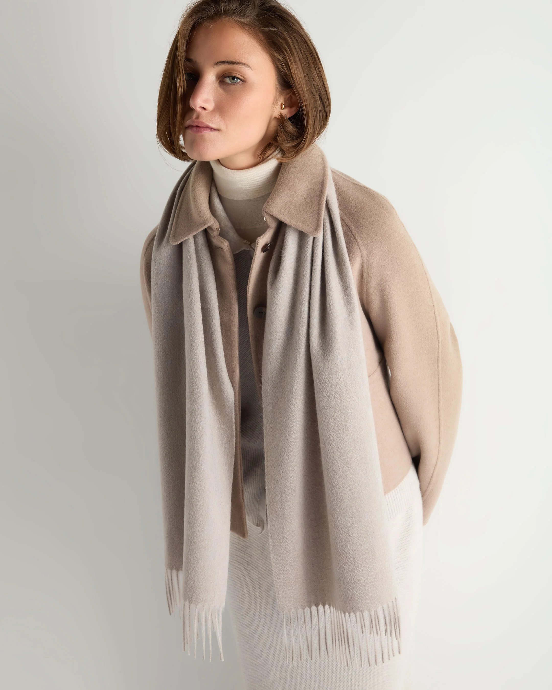 Unisex Woven Cashmere Scarf Oat Grey - Image 2