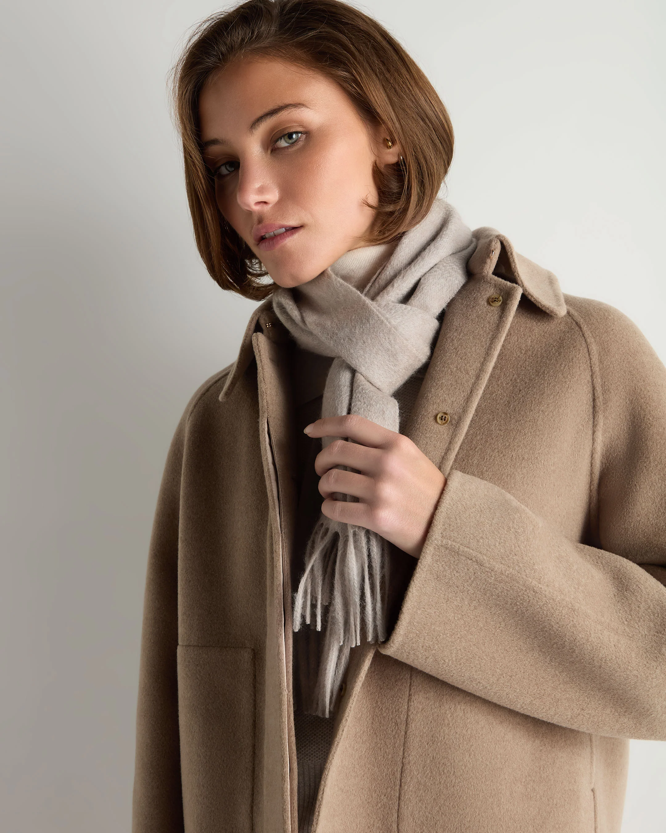 Unisex Woven Cashmere Scarf Oat Grey - Image 4