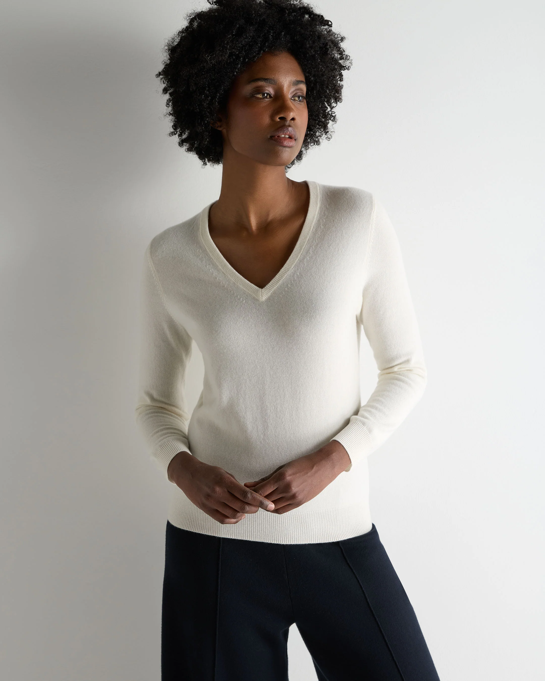 Women's Phoebe V Neck Cashmere Jumper New Ivory White
