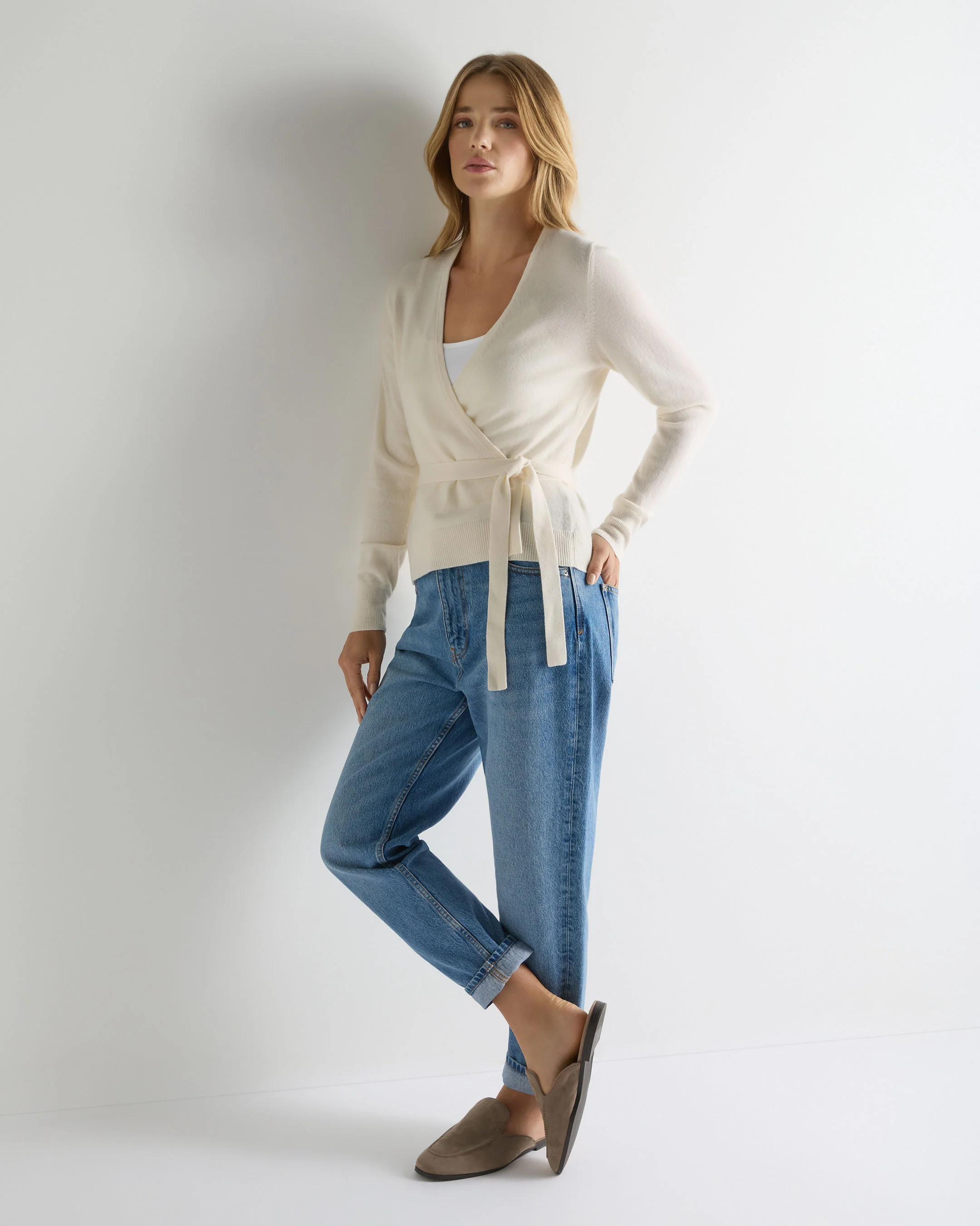 Women's Arabella Wrap Cashmere Cardigan New Ivory White - Image 3