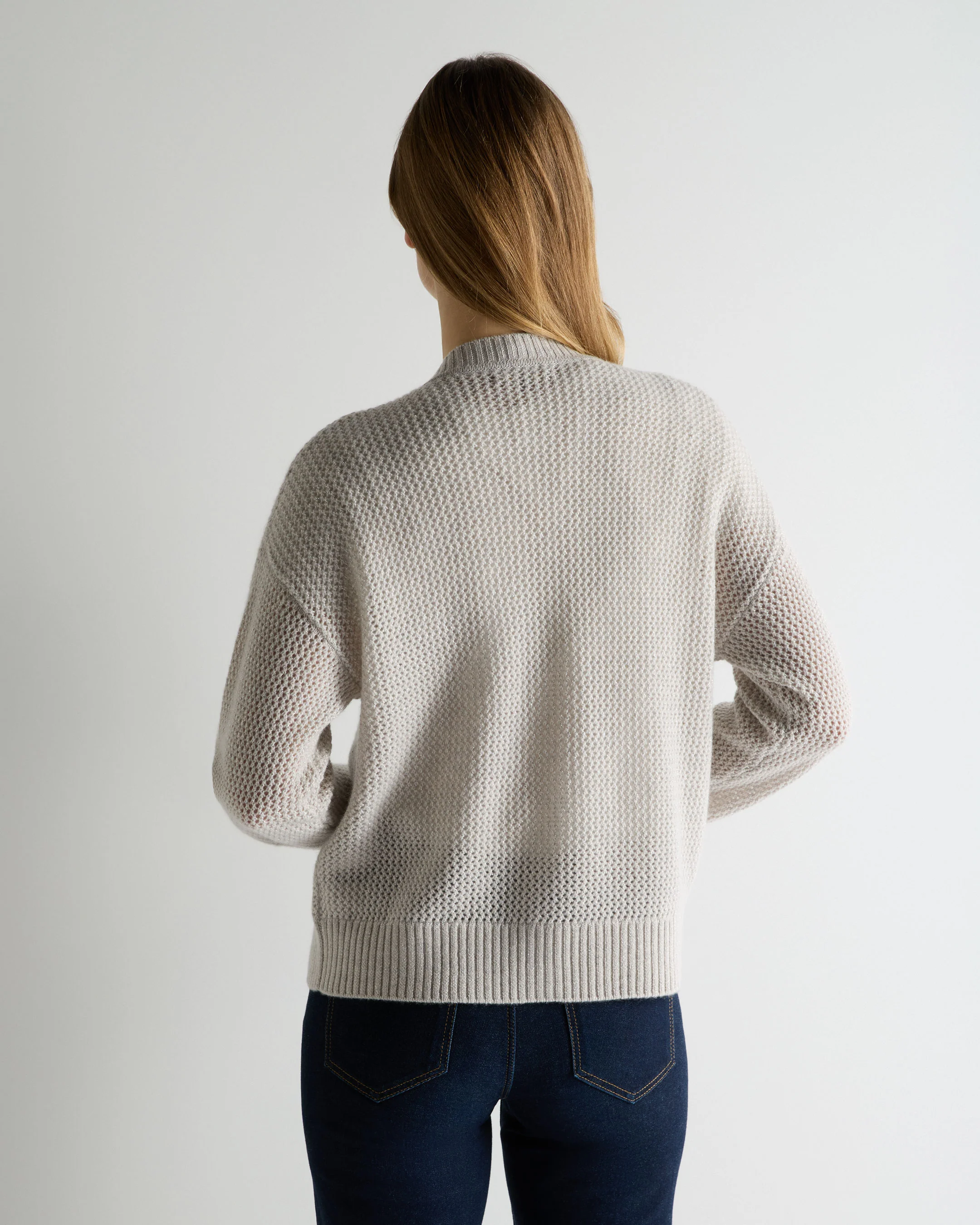 Women's Azure Stitch Cashmere Cardigan Pebble Grey Sparkle - Image 4