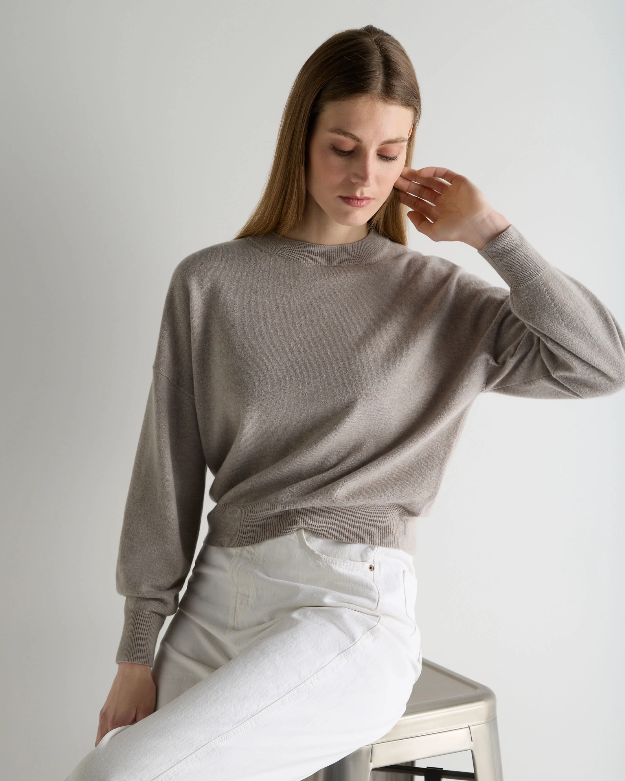 Women's Balloon Sleeve Cashmere Jumper Oat Grey
