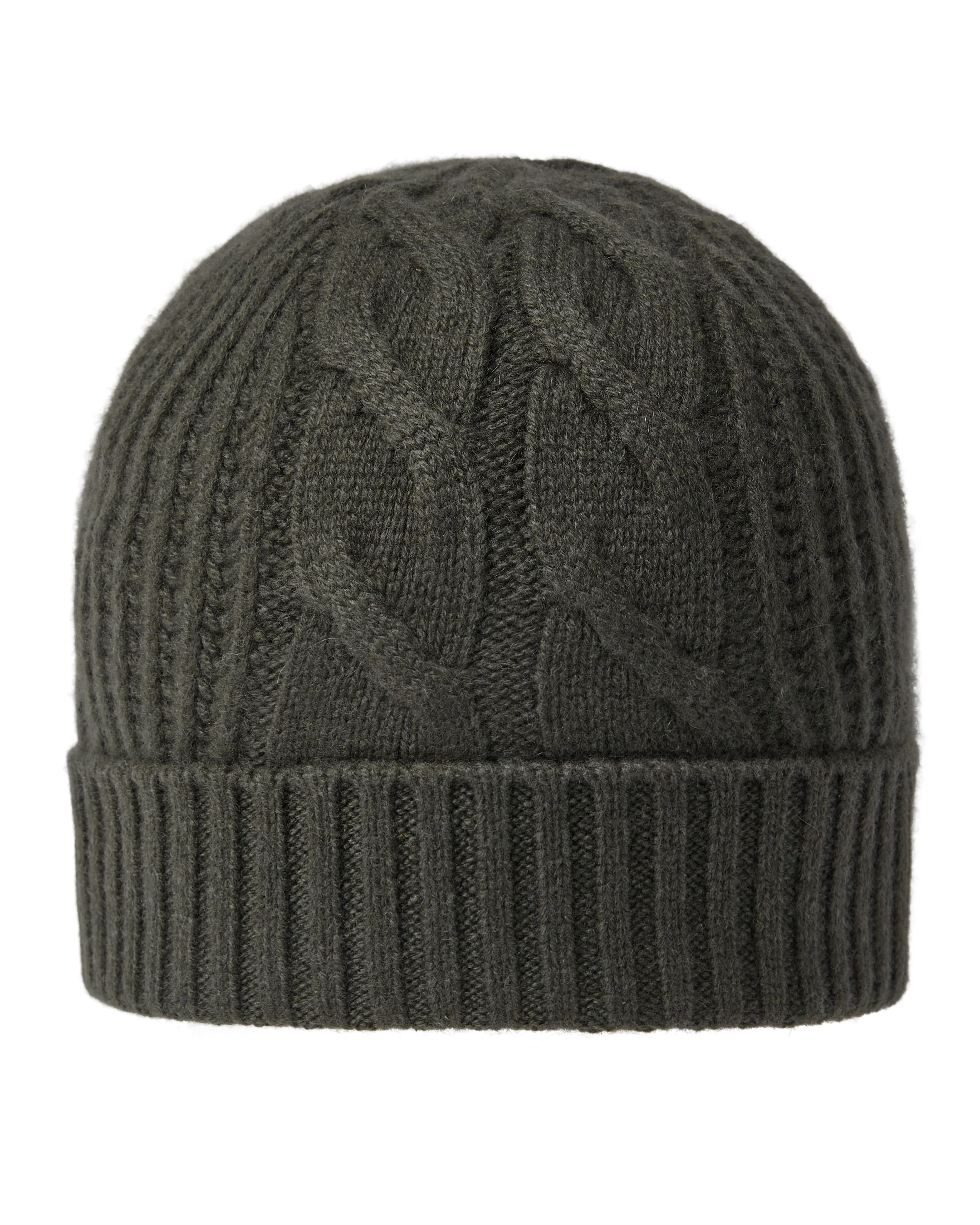 Women's Cable Rib Cashmere Hat Arabica Khaki Green