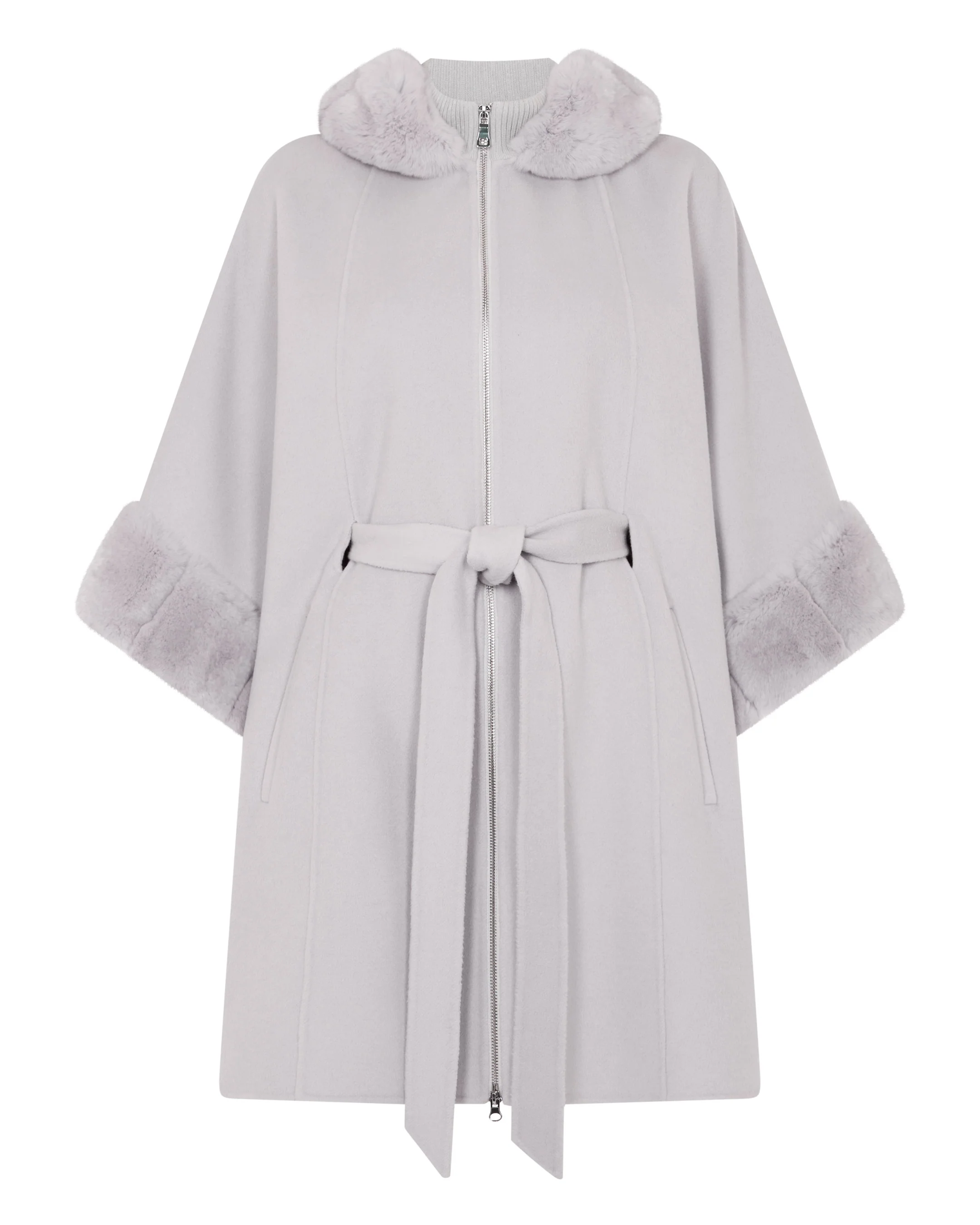Women's Poppy Cape With Fur Trim Snow Grey - Image 2