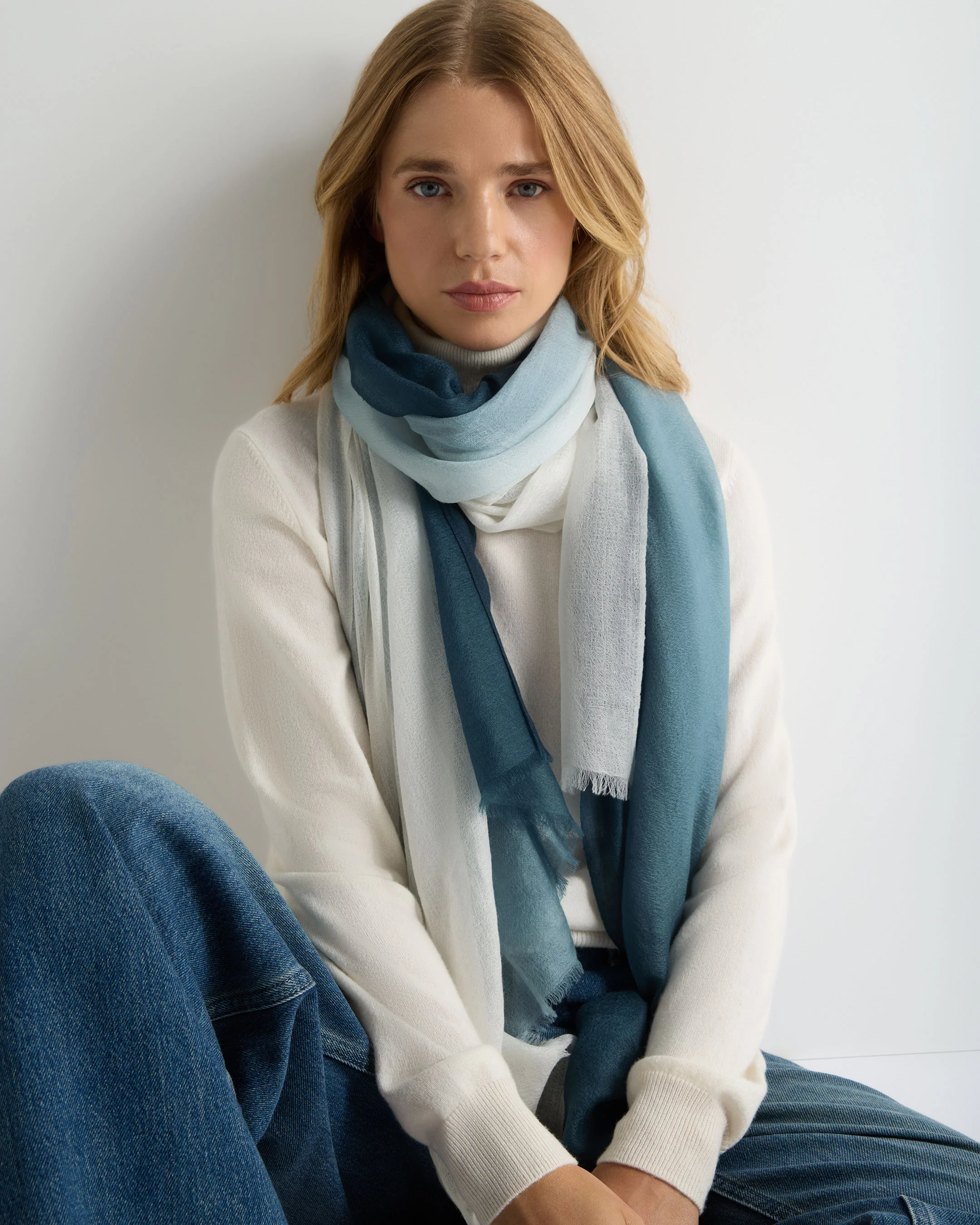 Women's Dip Dye Cashmere Scarf Dark Blue - Image 2