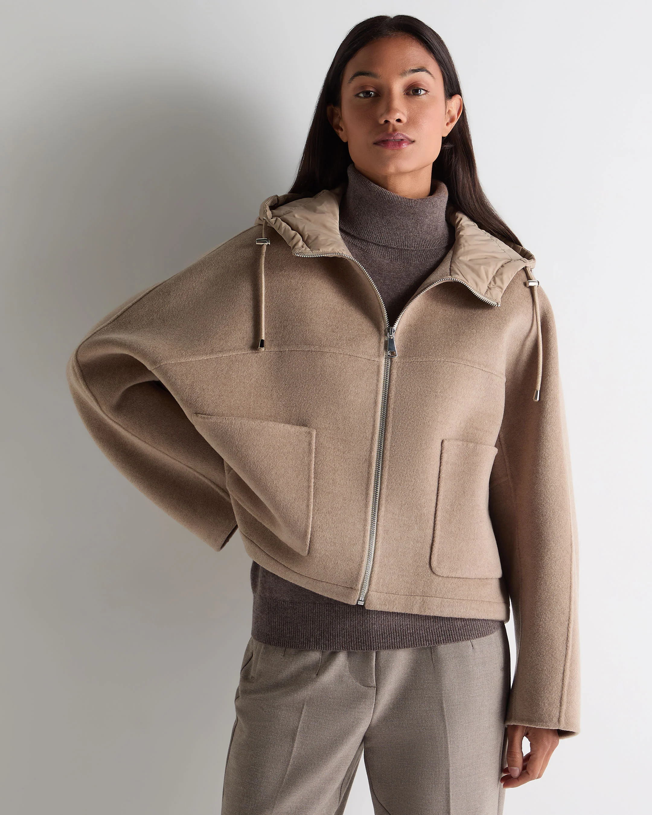 Women's Down Hood Jacket Taupe Brown