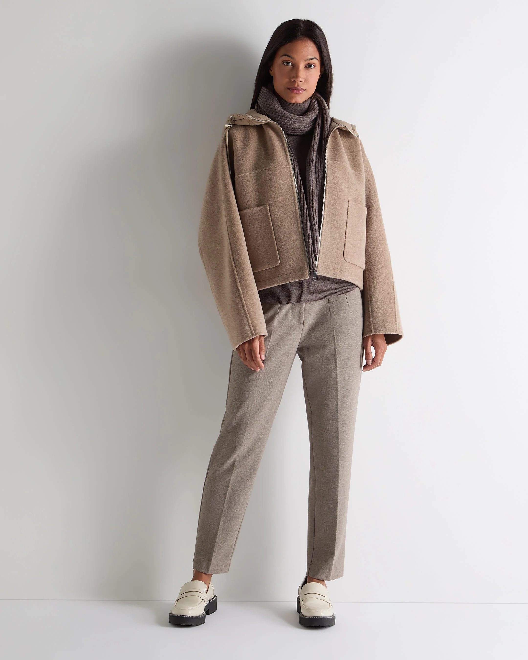 Women's Down Hood Jacket Taupe Brown - Image 3