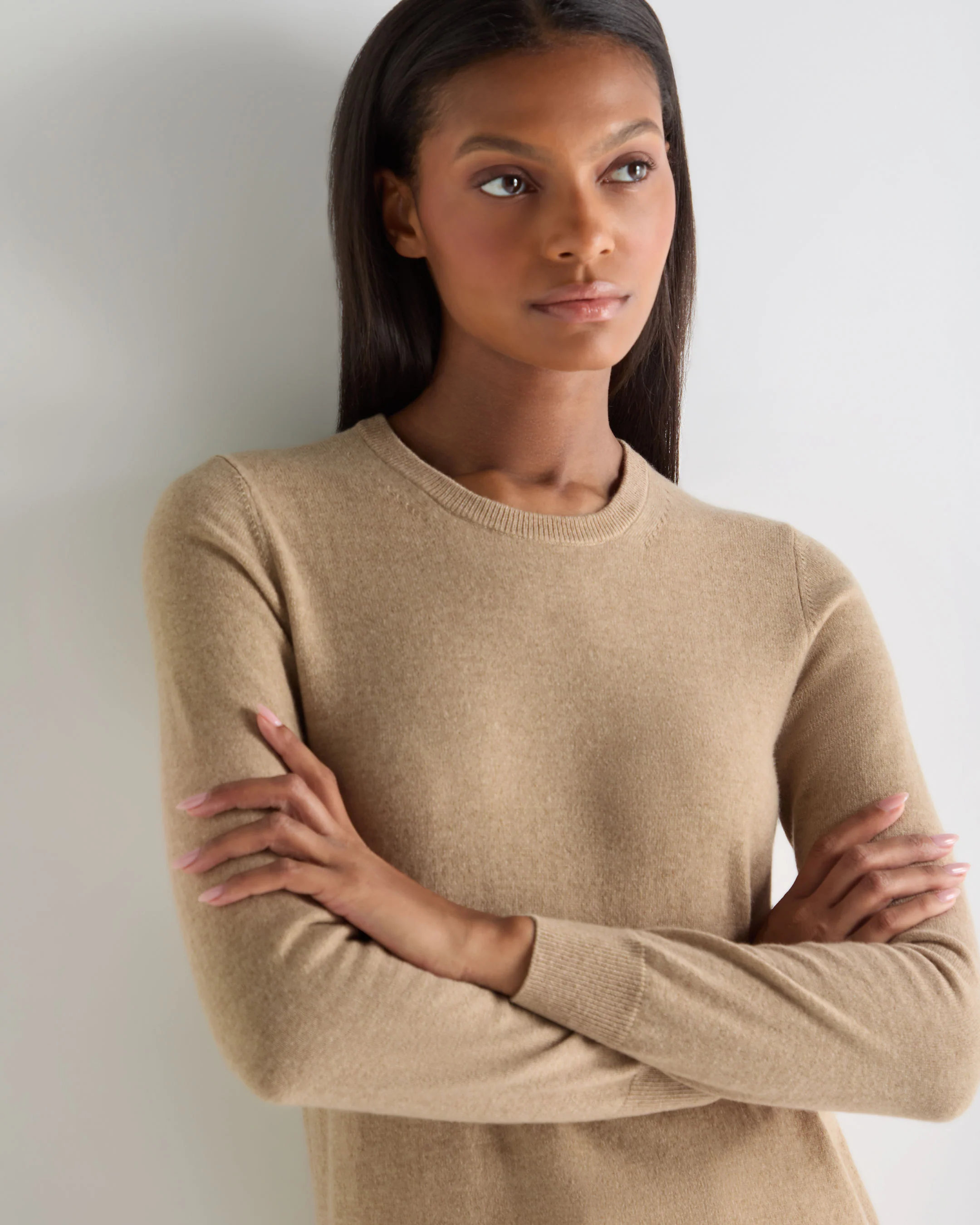 Women's Evie Classic Round Neck Cashmere Jumper Cappuccino Brown - Image 5