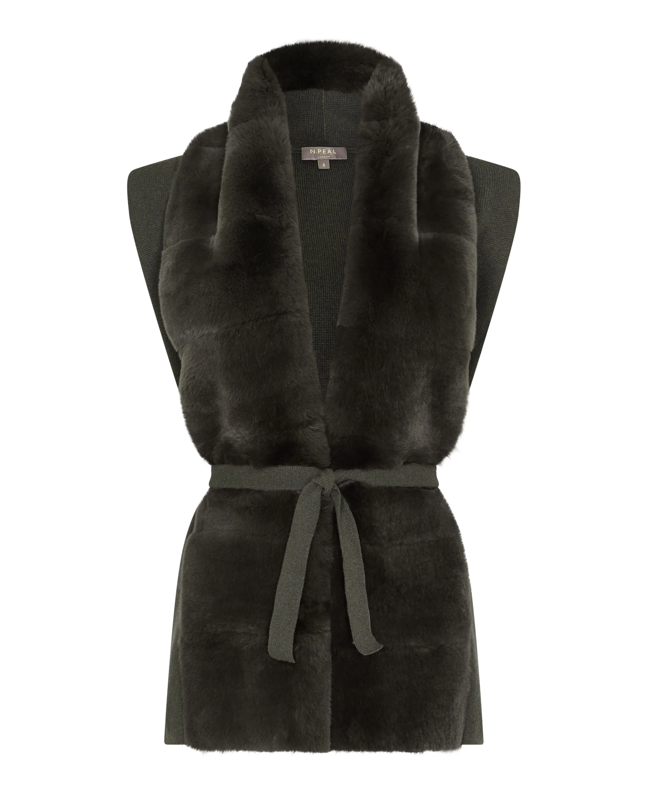 Women's Lola Fur Placket Cashmere Gilet Arabica Khaki Green - Image 2