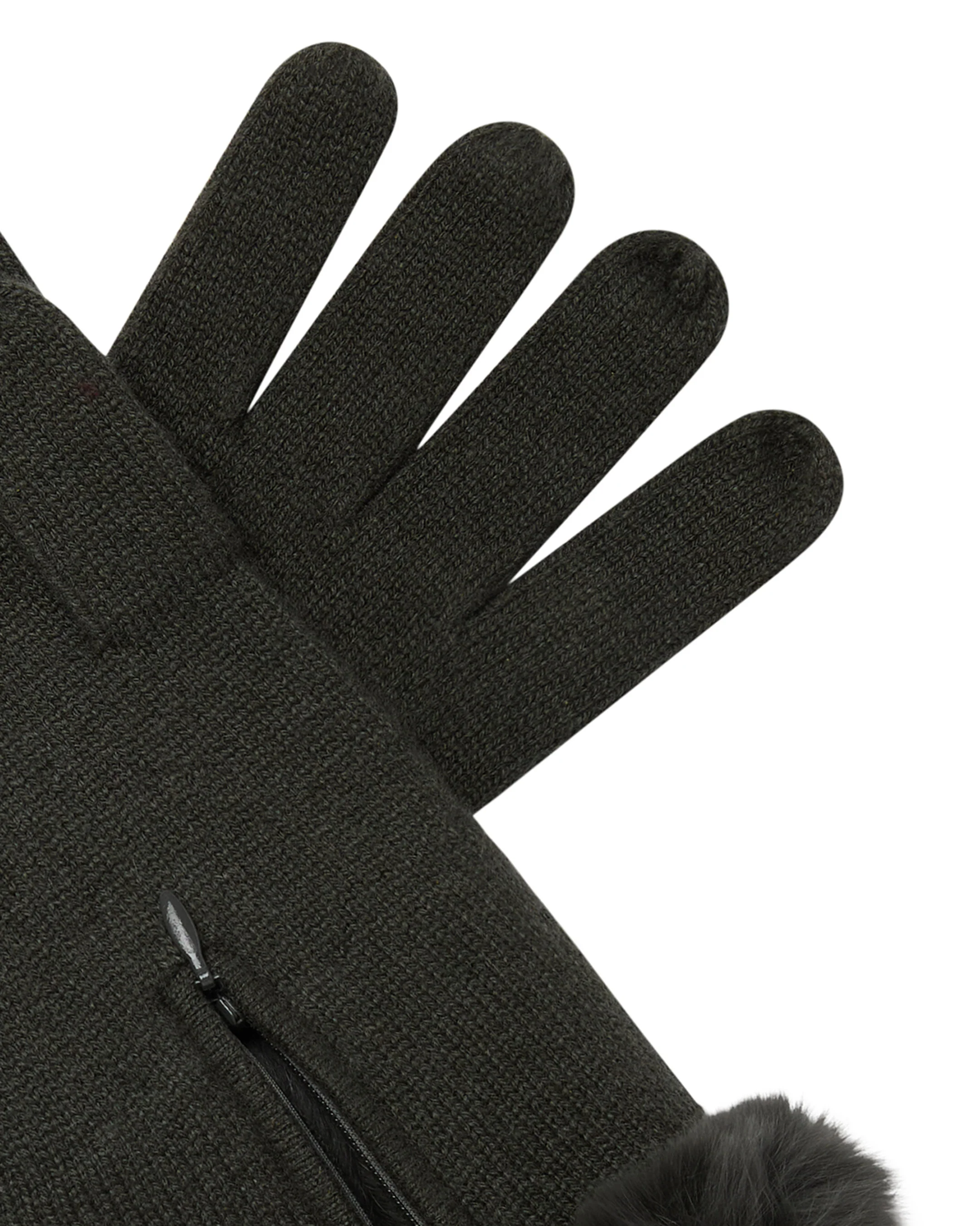Women's Fur Trim Cashmere Gloves Arabica Khaki Green - Image 2