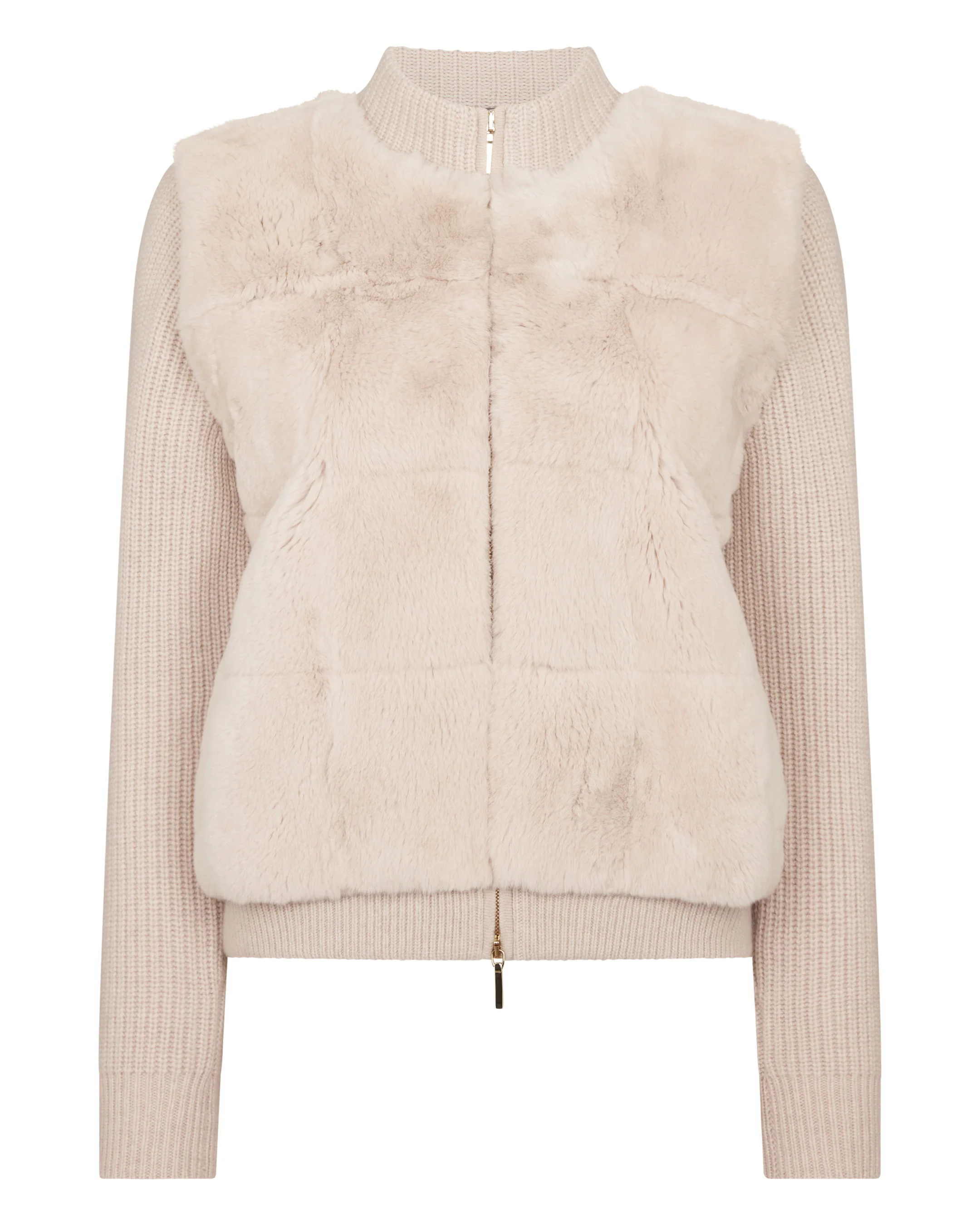Women's Fur Trim Rib Cashmere Cardigan Ecru White - Image 2