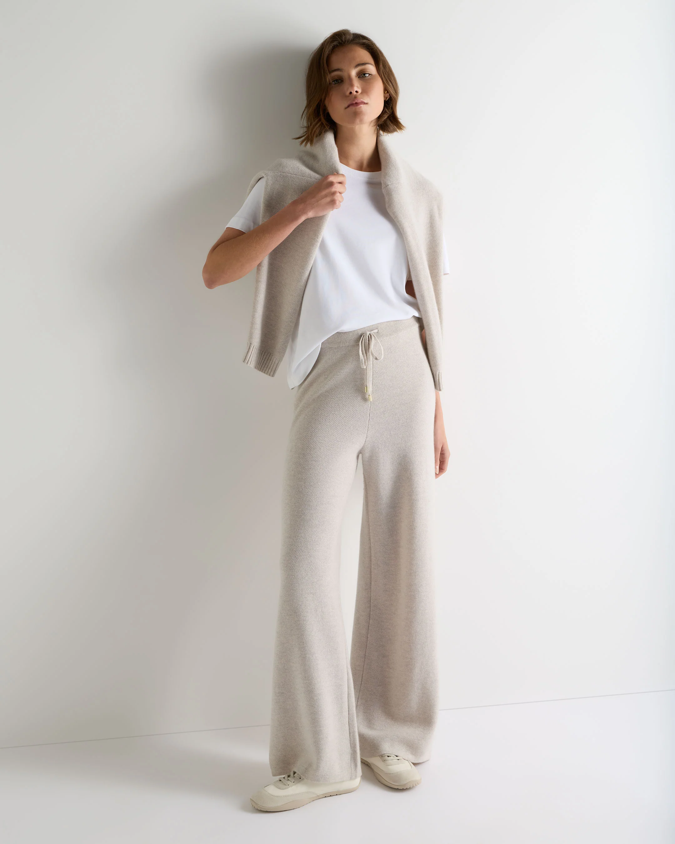 Women's Honeycomb Knit Cashmere Trouser Pebble Grey - Image 3