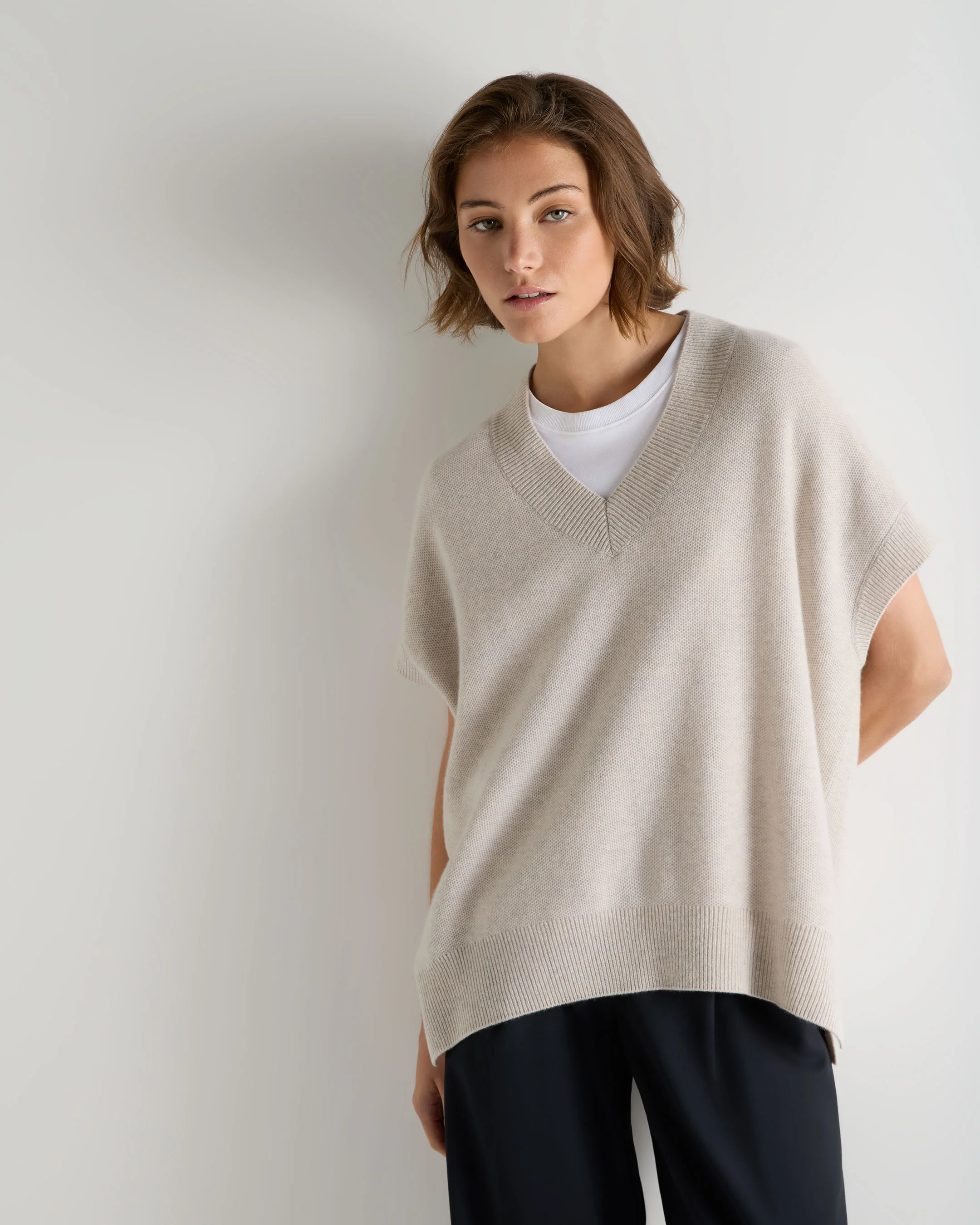 Women's Honeycomb Sleeveless Cashmere Jumper Pebble Grey
