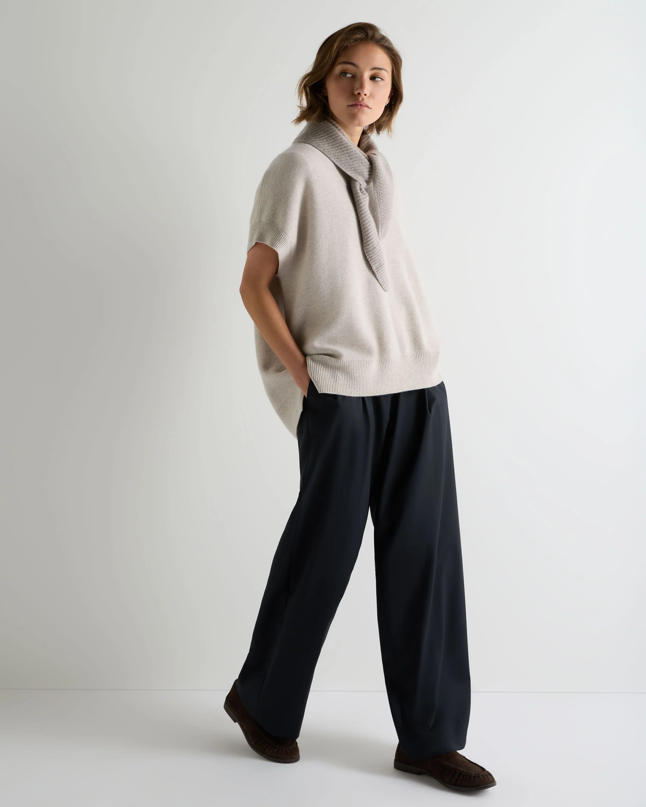 Women's Honeycomb Sleeveless Cashmere Jumper Pebble Grey - Image 3