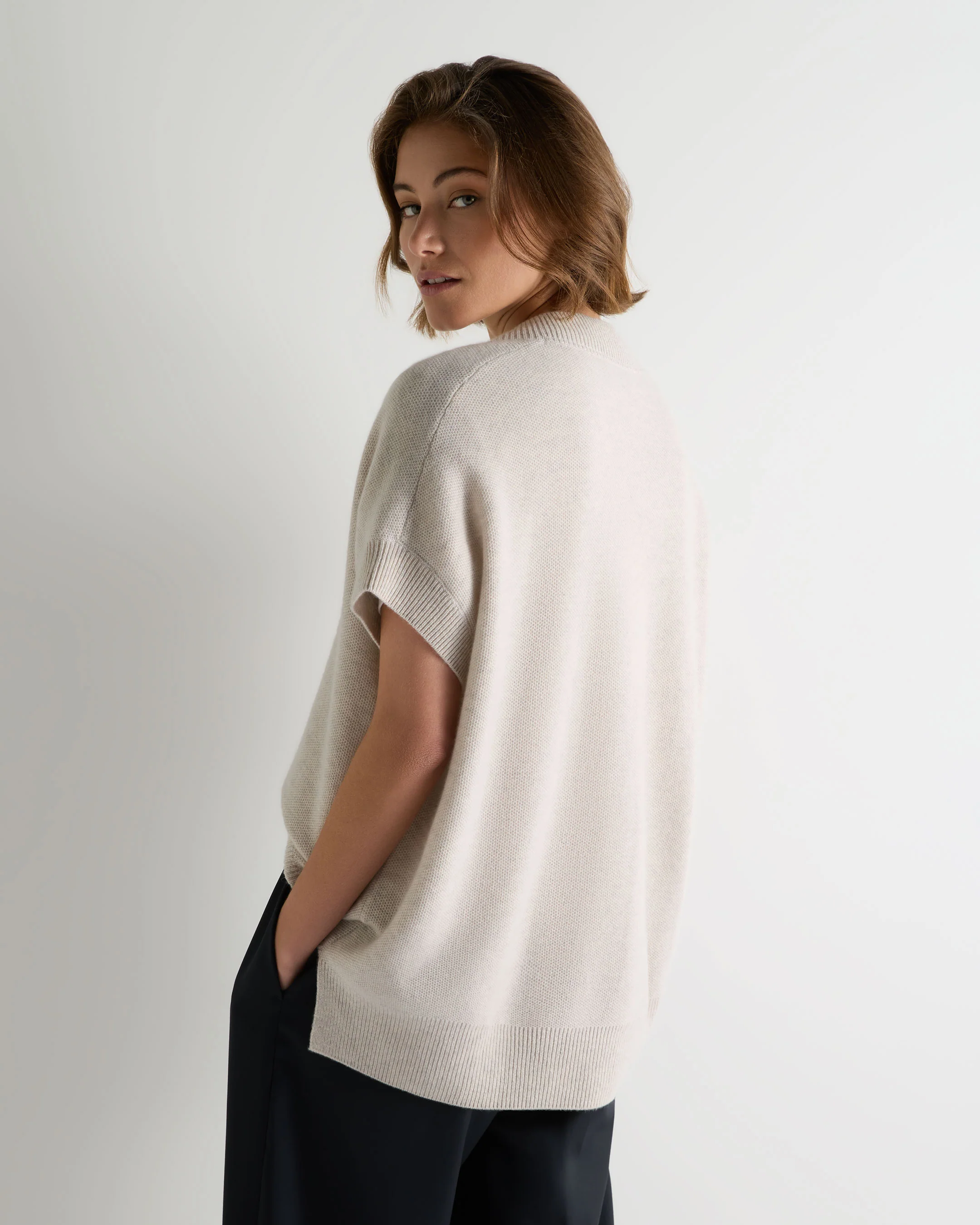 Women's Honeycomb Sleeveless Cashmere Jumper Pebble Grey - Image 4