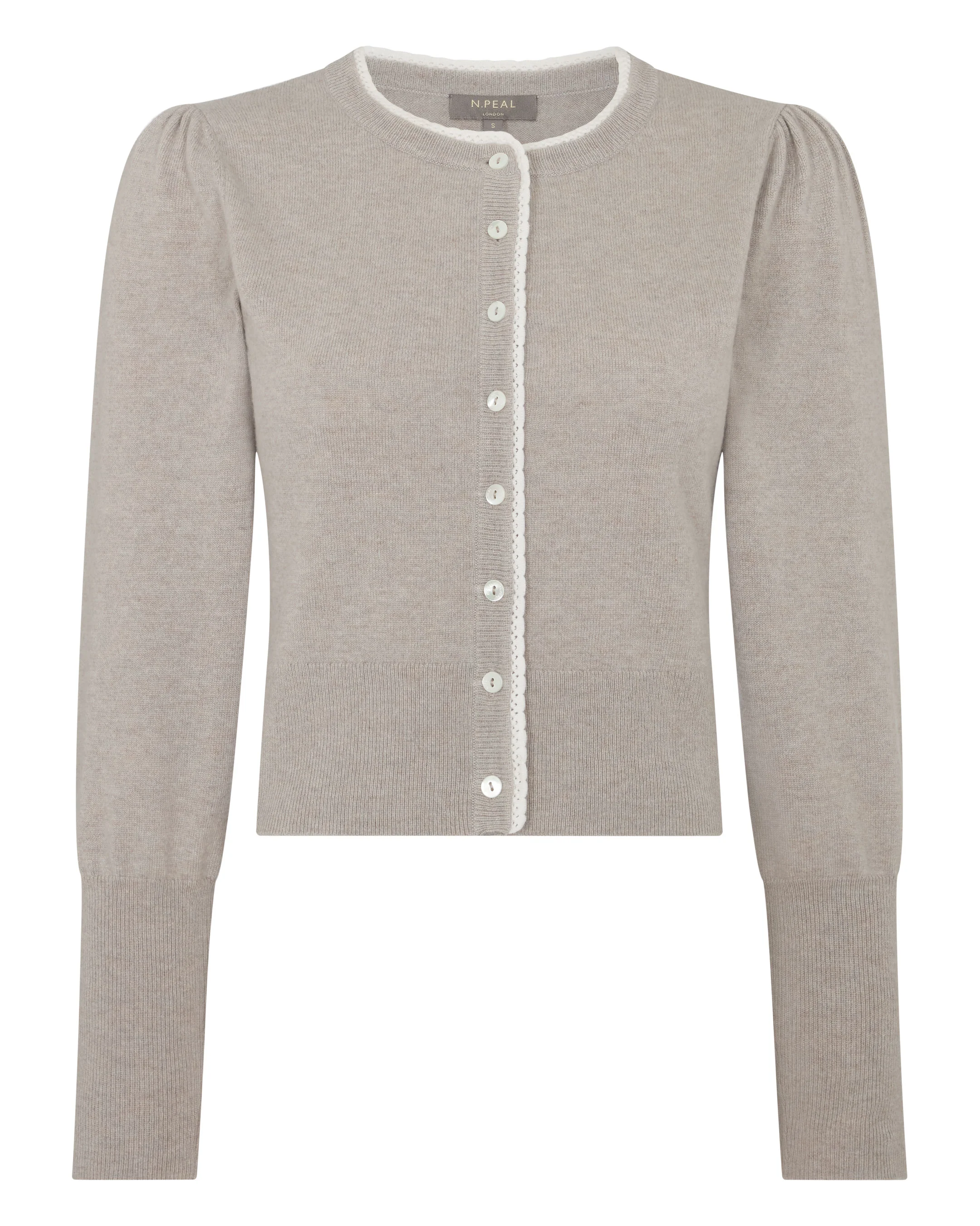 Women's Lace Trim Cashmere Cardigan Oat Grey - Image 2