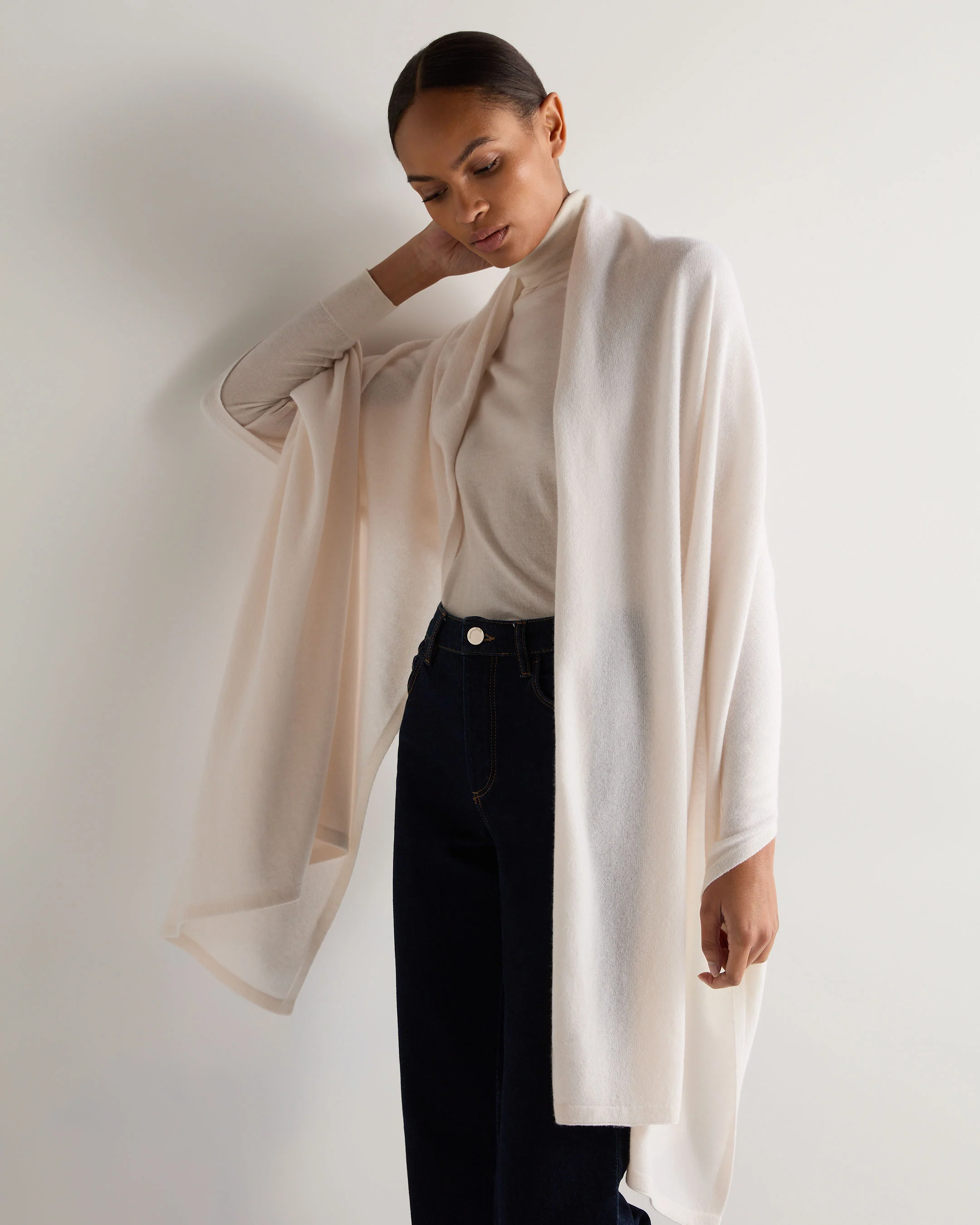 Women's Lightweight Cashmere Shawl New Ivory White - Image 2