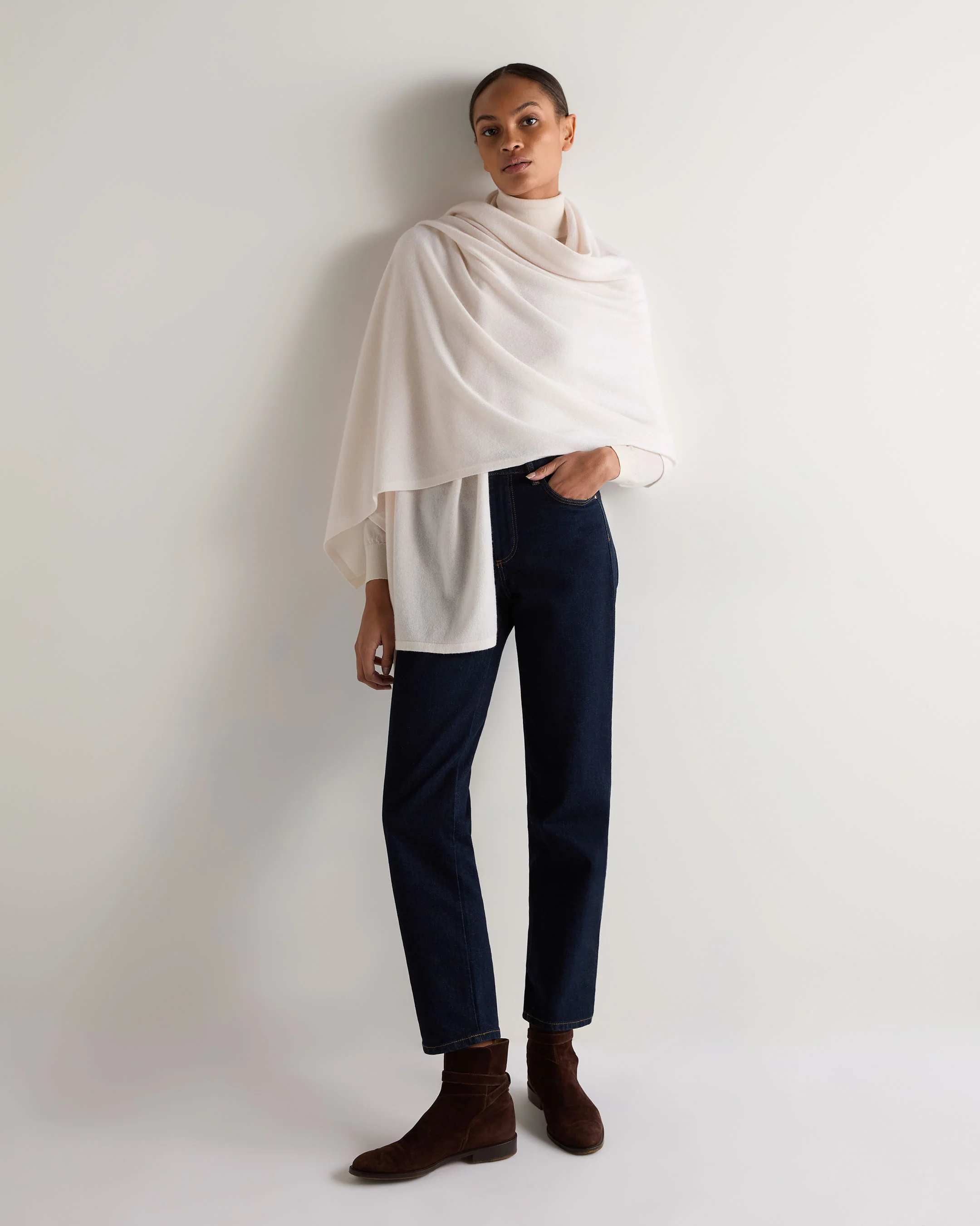 Women's Lightweight Cashmere Shawl New Ivory White - Image 3