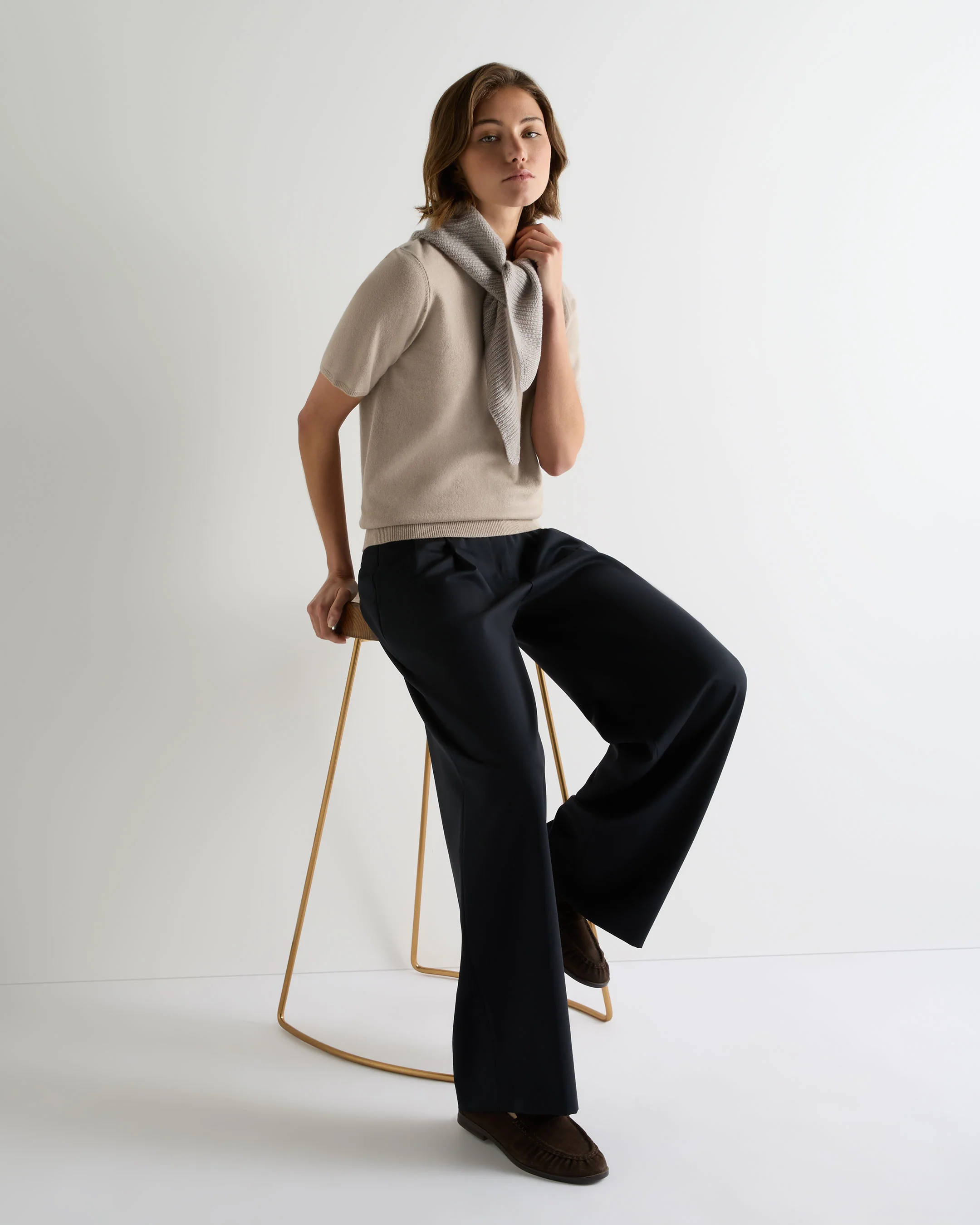 Women's Milly Classic Cashmere T-Shirt Cashew Brown - Image 3
