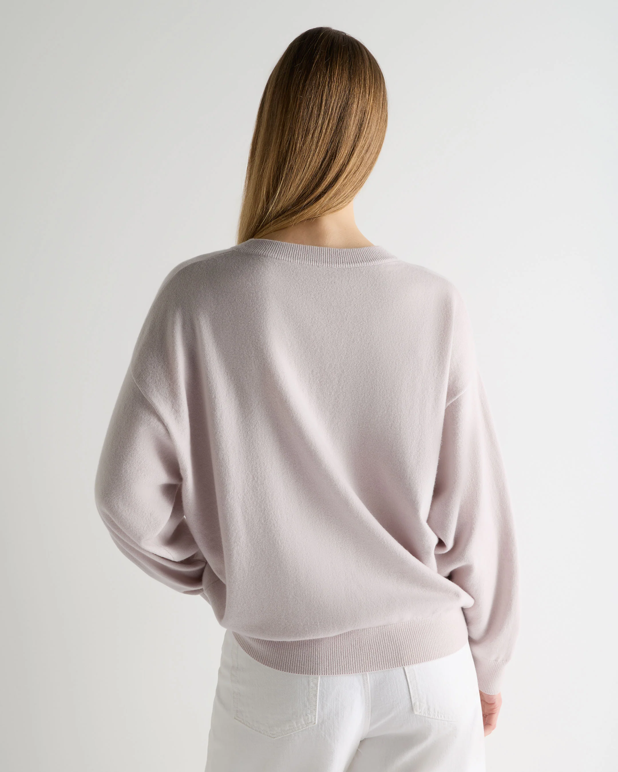 Women's Oversized Round Neck Cashmere Jumper Snow Grey - Image 4