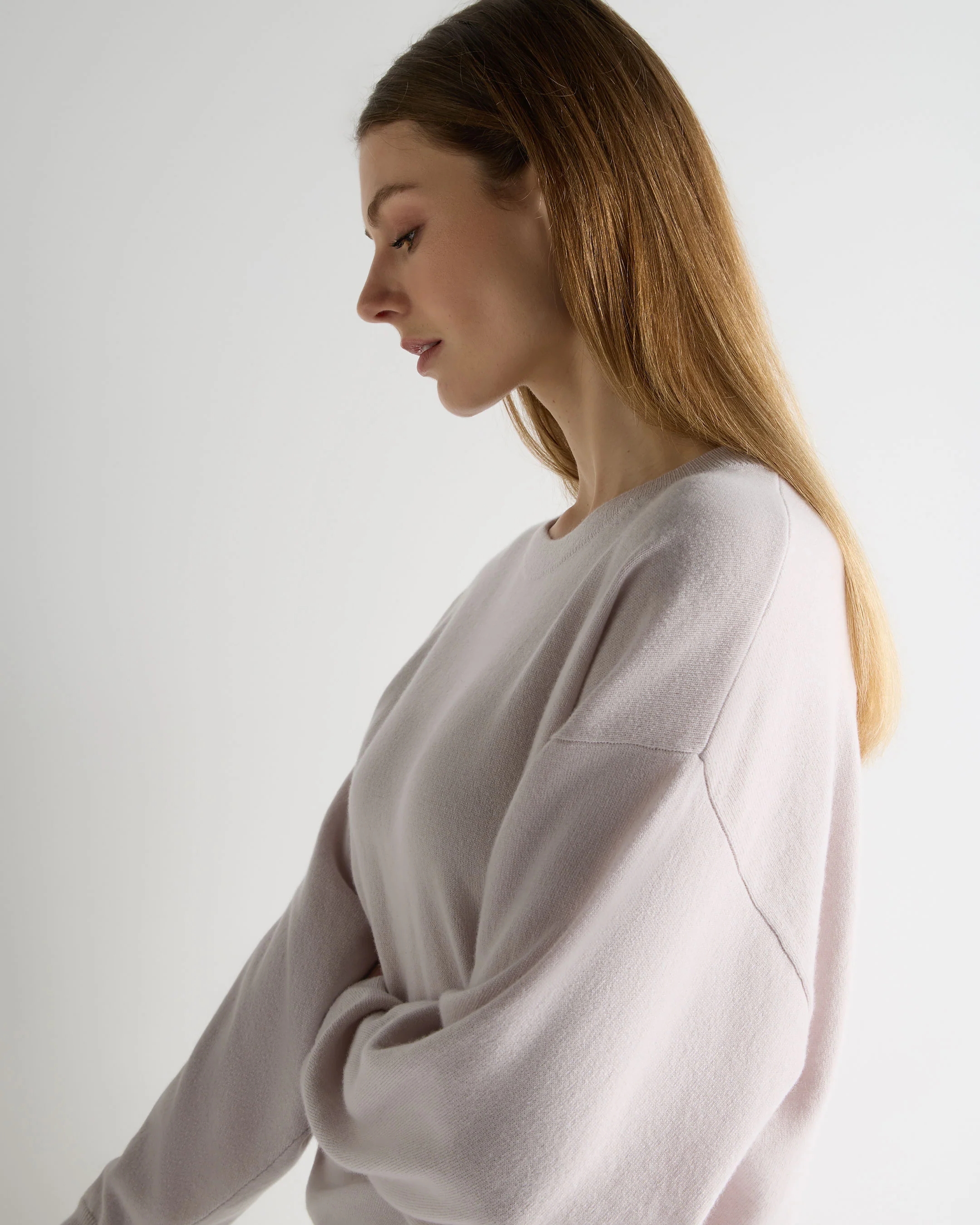 Women's Oversized Round Neck Cashmere Jumper Snow Grey - Image 5