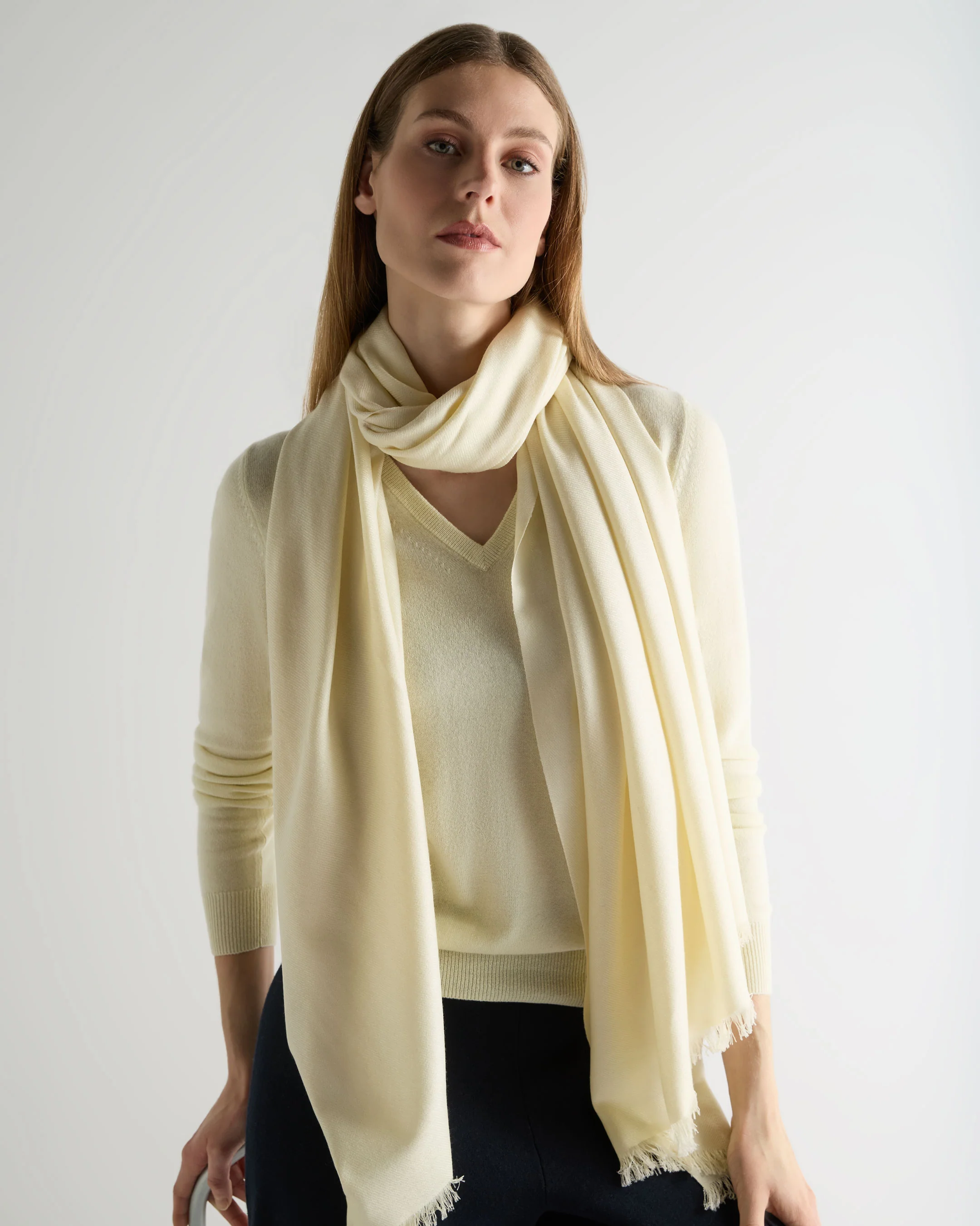 Women's Pashmina Cashmere Shawl Butter Yellow - Image 2