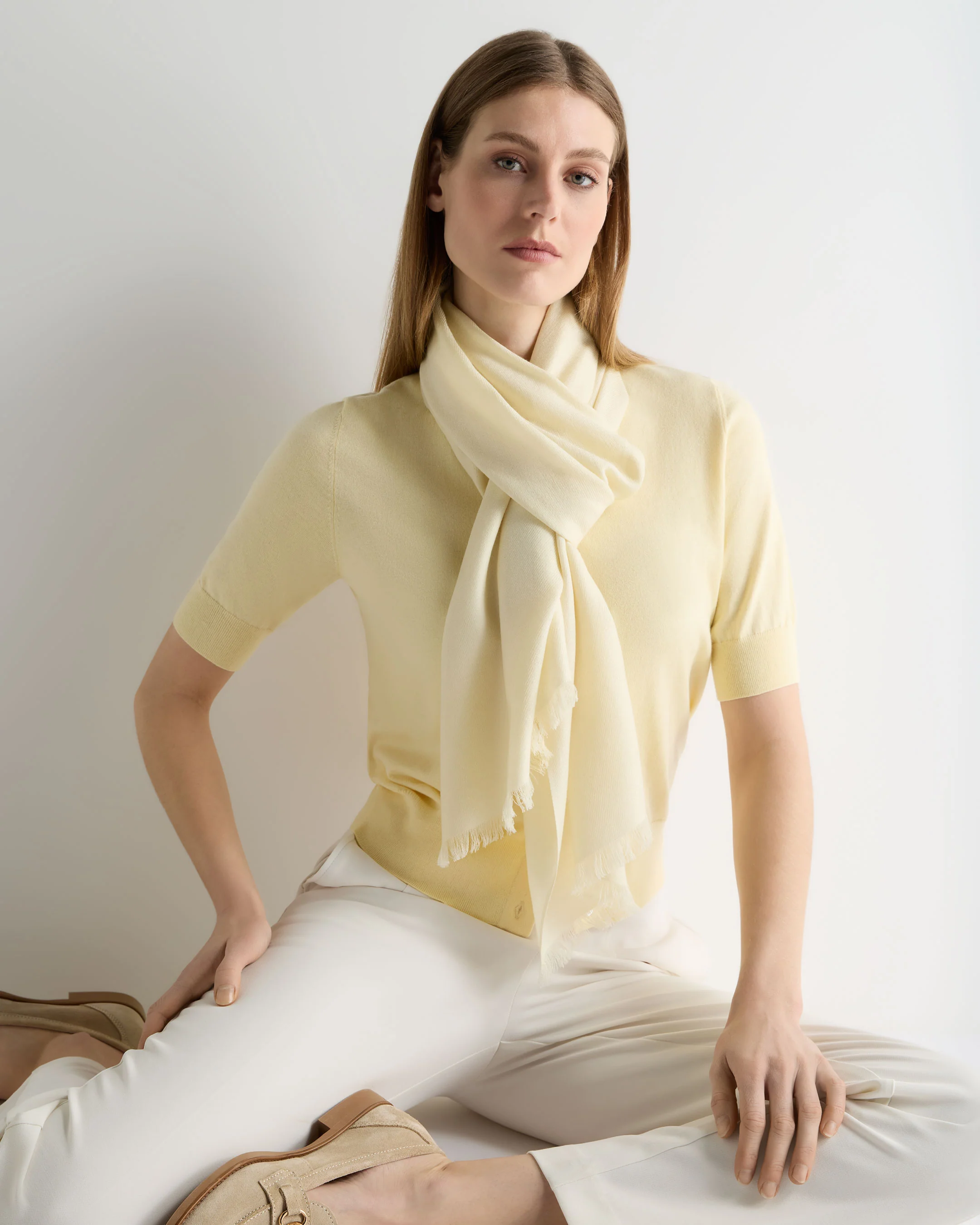 Women's Pashmina Cashmere Stole Butter Yellow - Image 3