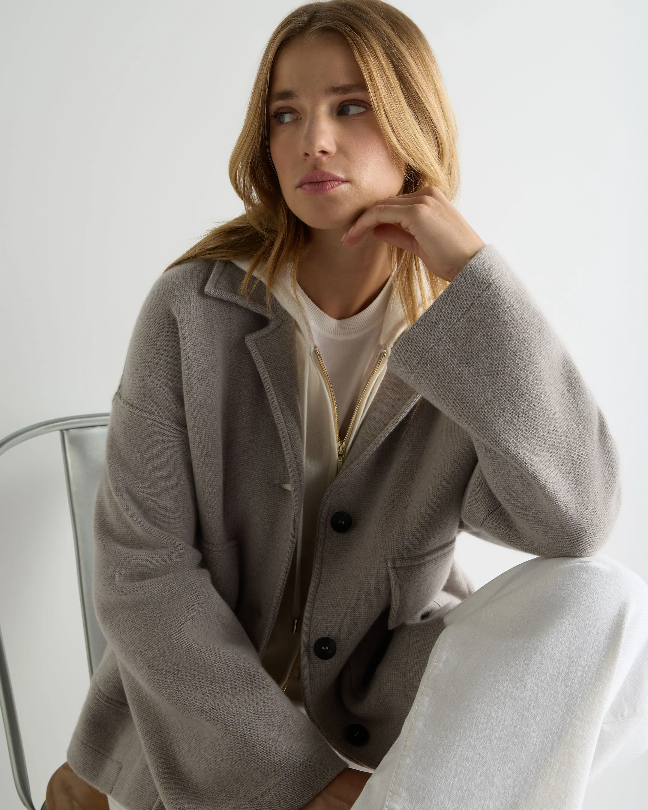 Women's Safari Milano Cashmere Jacket Oat Grey - Image 5