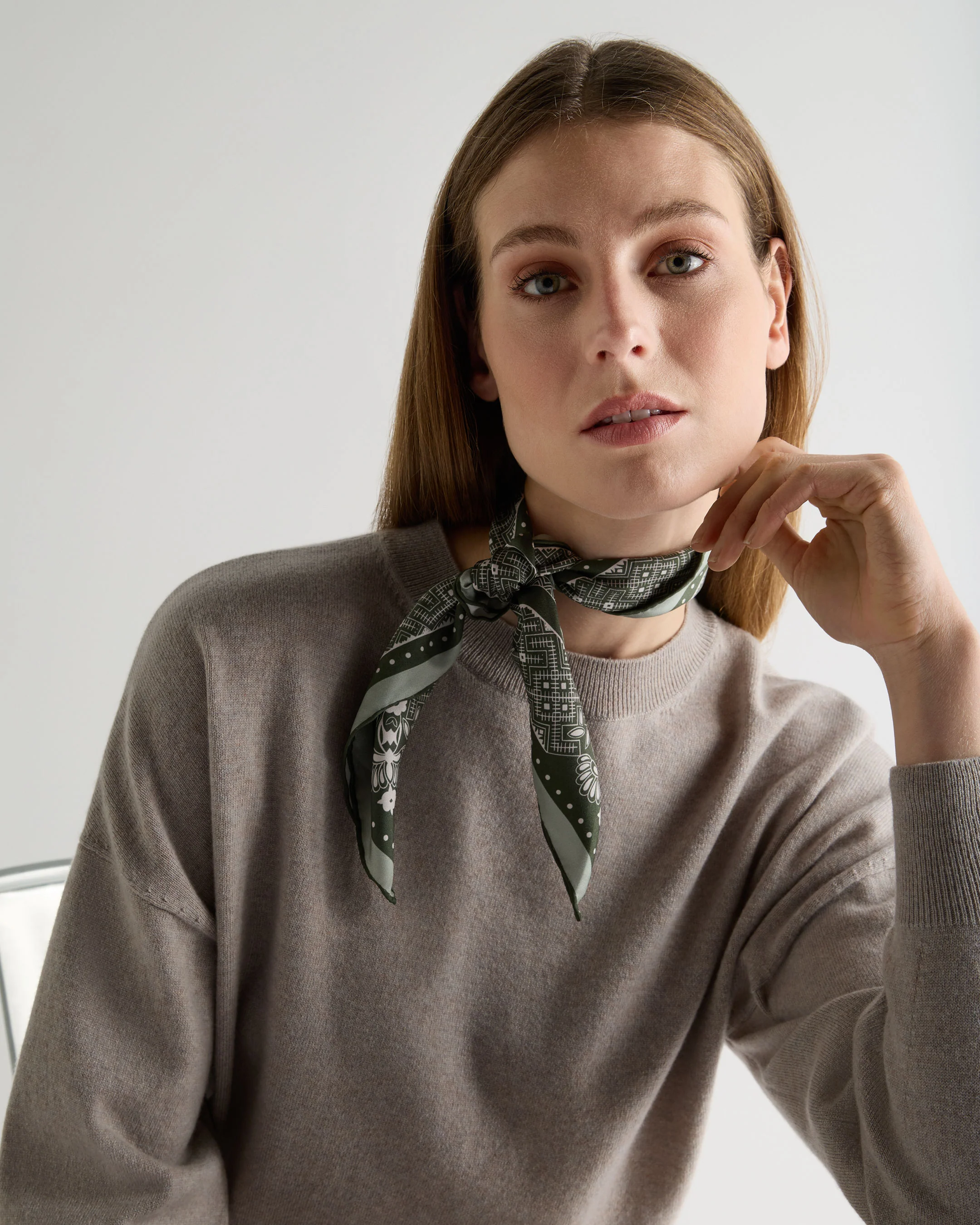 Women's Silk Twill Scarf Khaki Green - Image 2