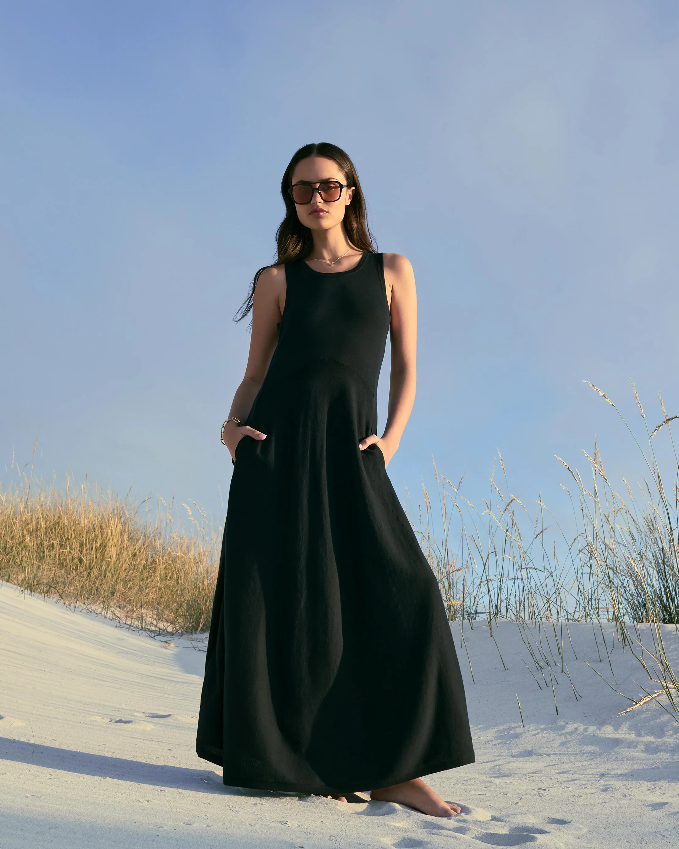 Women's Sleeveless Cotton Blend Maxi Dress Navy Blue - Image 8