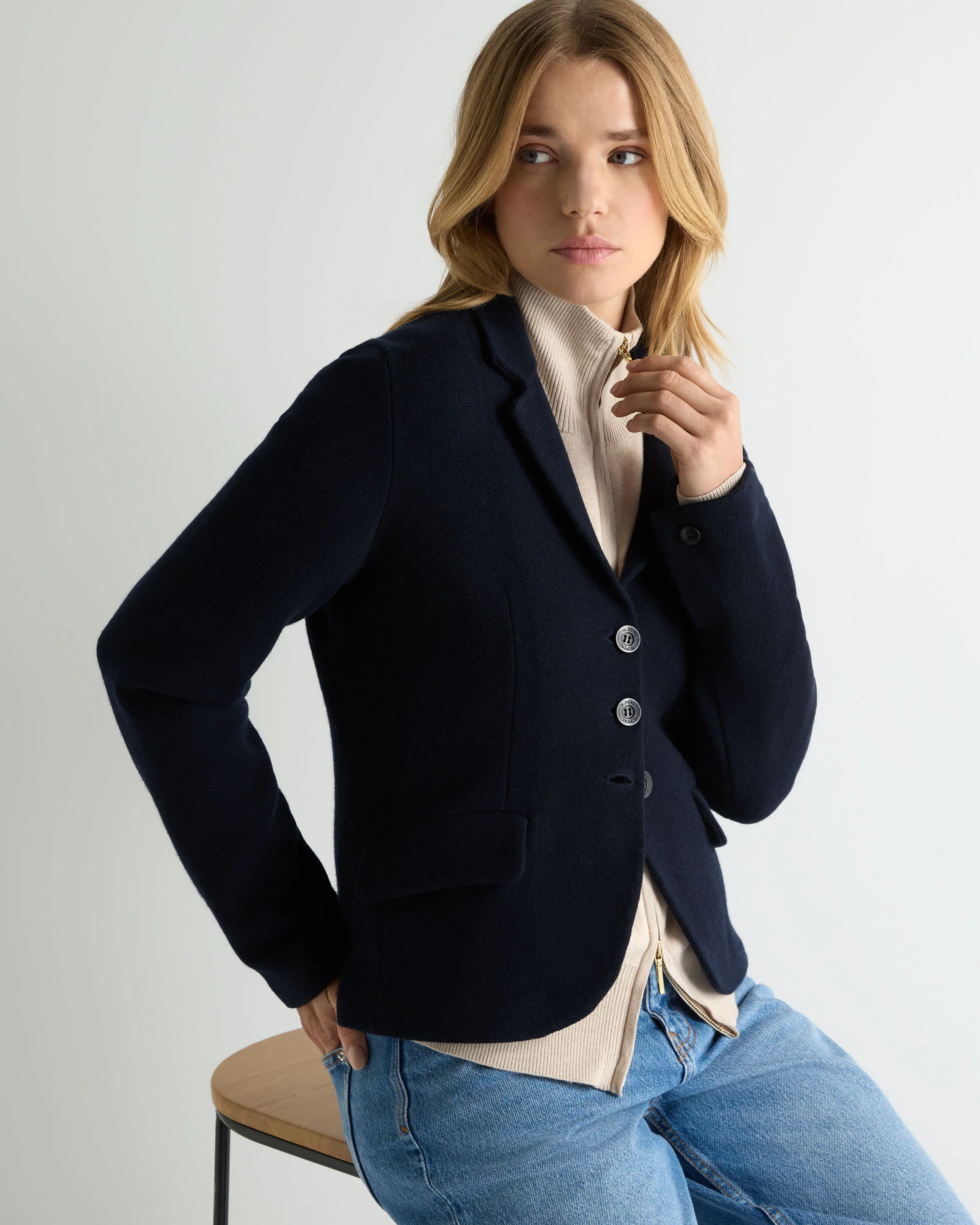 Women's Wool Cashmere Utility Blazer Navy Blue