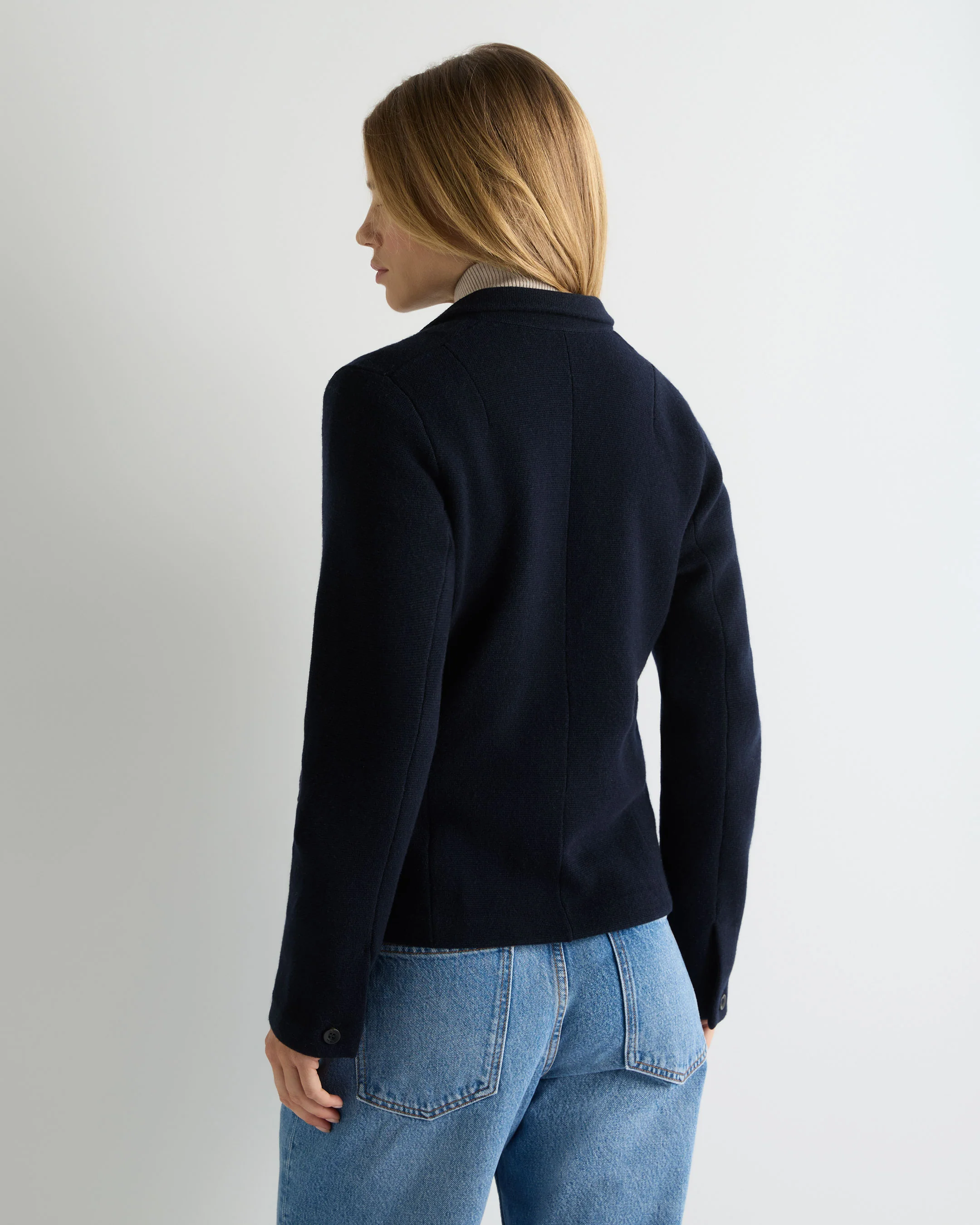 Women's Wool Cashmere Utility Blazer Navy Blue - Image 4